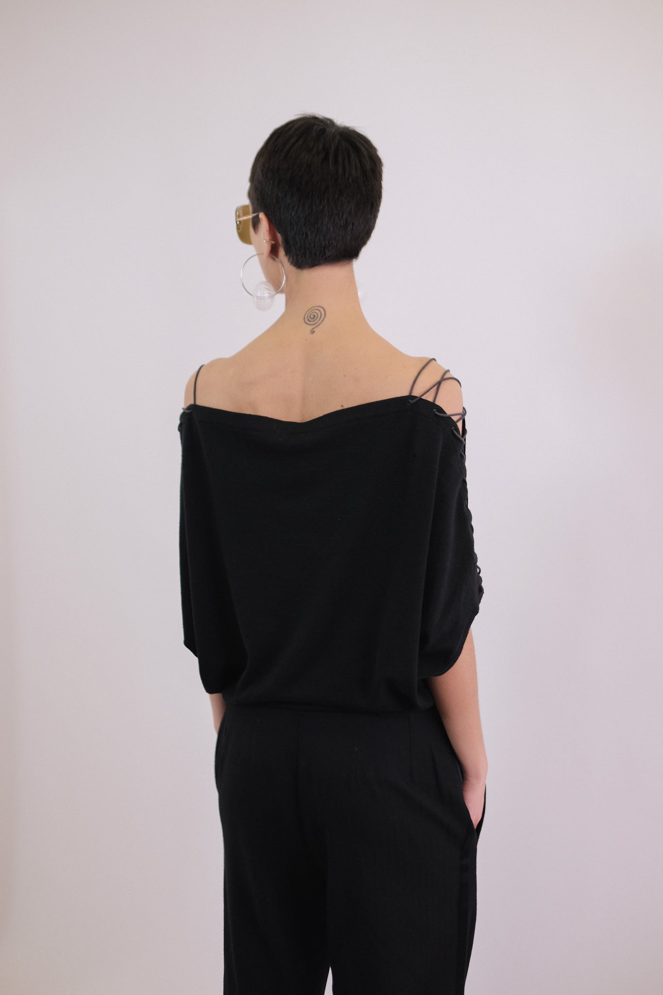 PLEIN SUD CORSET SHOULDER T IN BLACK