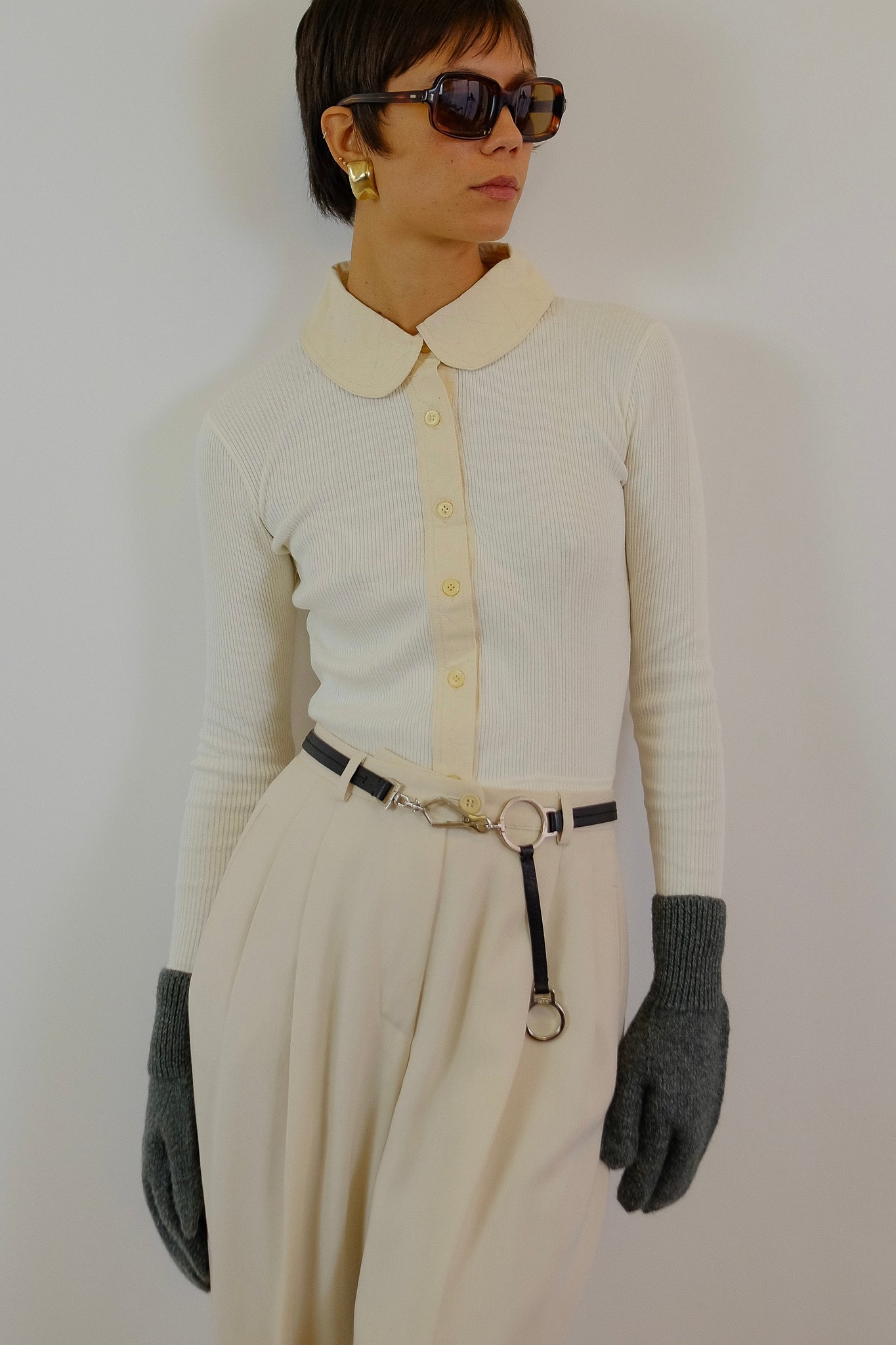 EARLY EMPORIO ARMANI PLEAT PANTS IN PASTEL CREAM