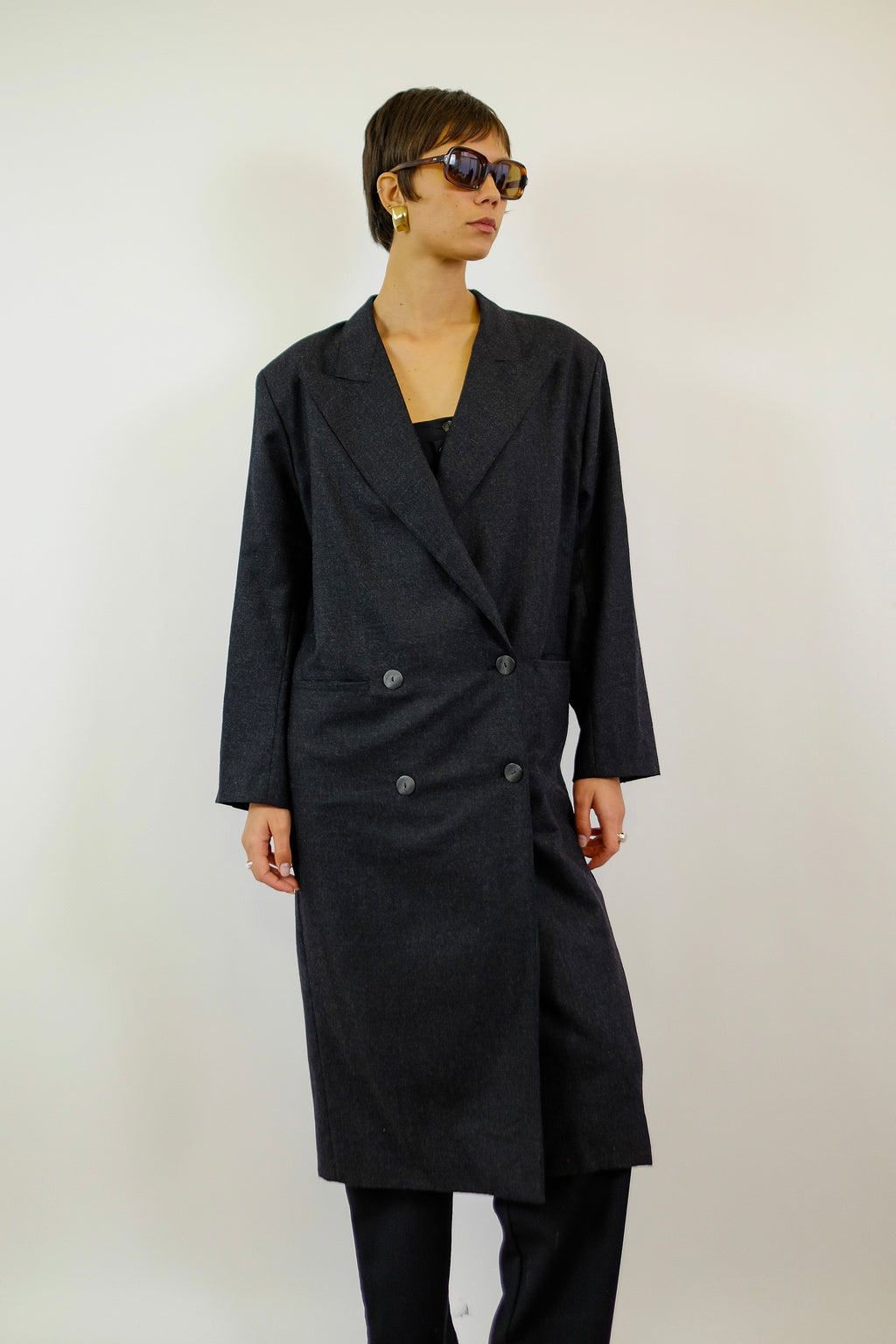 1980s JEAN PAUL GAULTIER DB COAT IN CHARCOAL WOOL