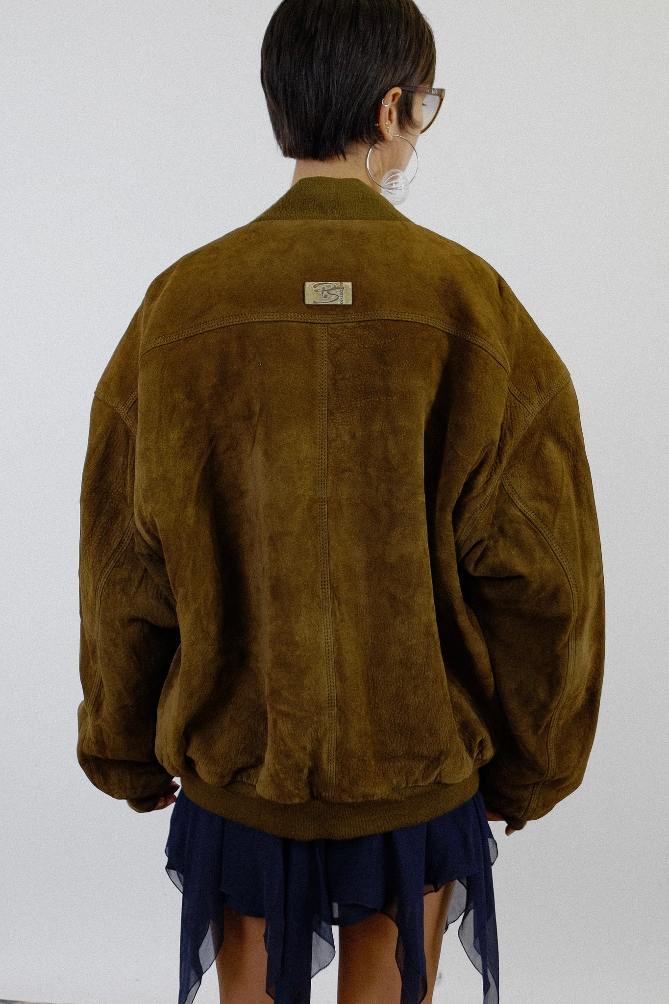 80S “WATCH THE FUTURE” SUEDE LEATHER BOMBER IN CHOCOLATE BROWN