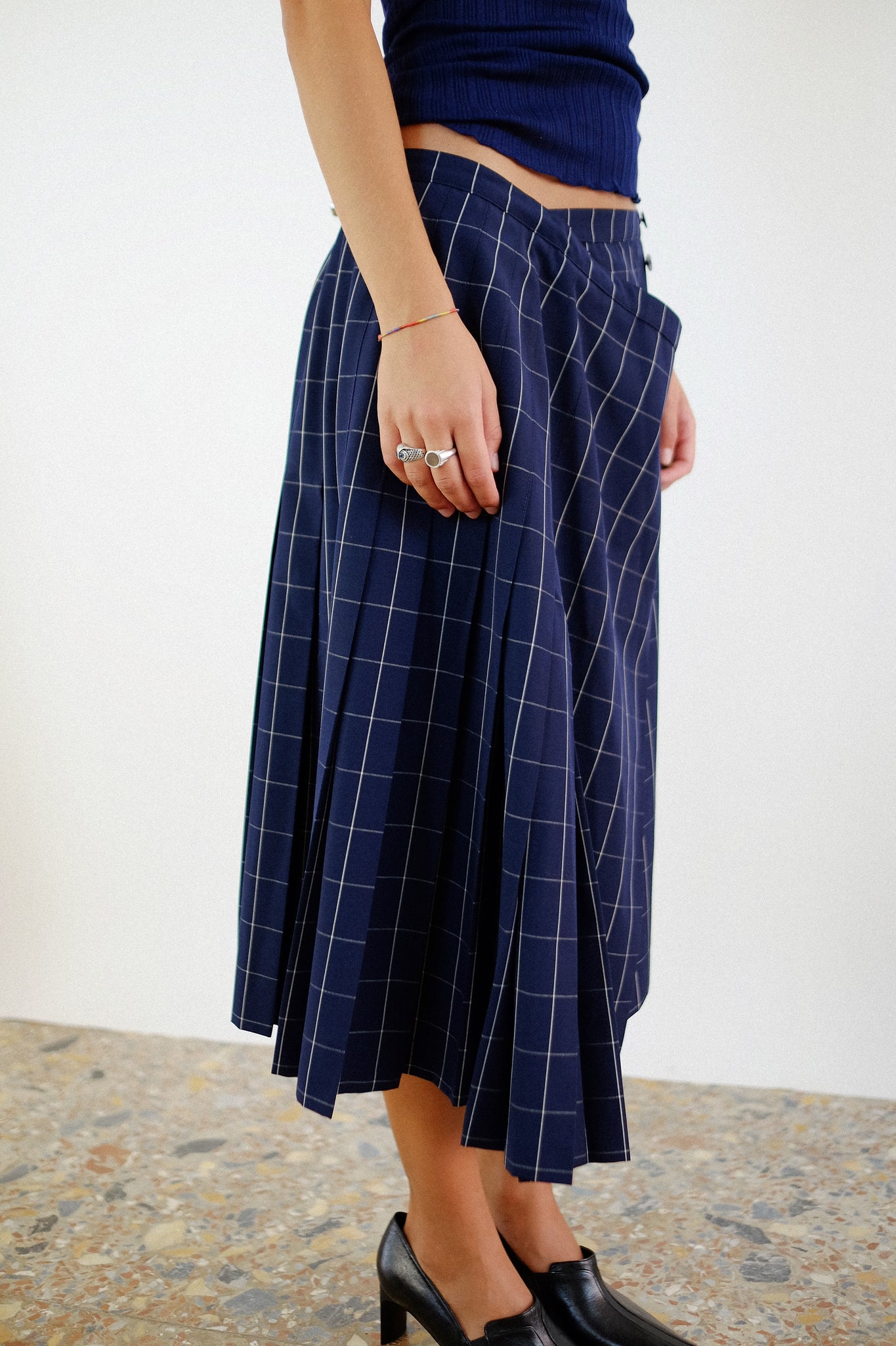 MARINA RINALDI WRAP SKIRT IN NAVY BLUE PLAID