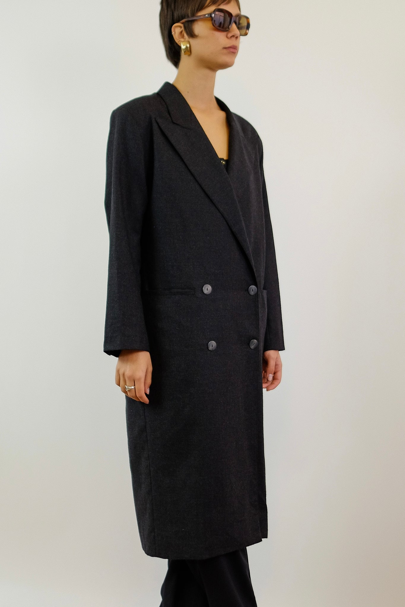 1980s JEAN PAUL GAULTIER DB COAT IN CHARCOAL WOOL