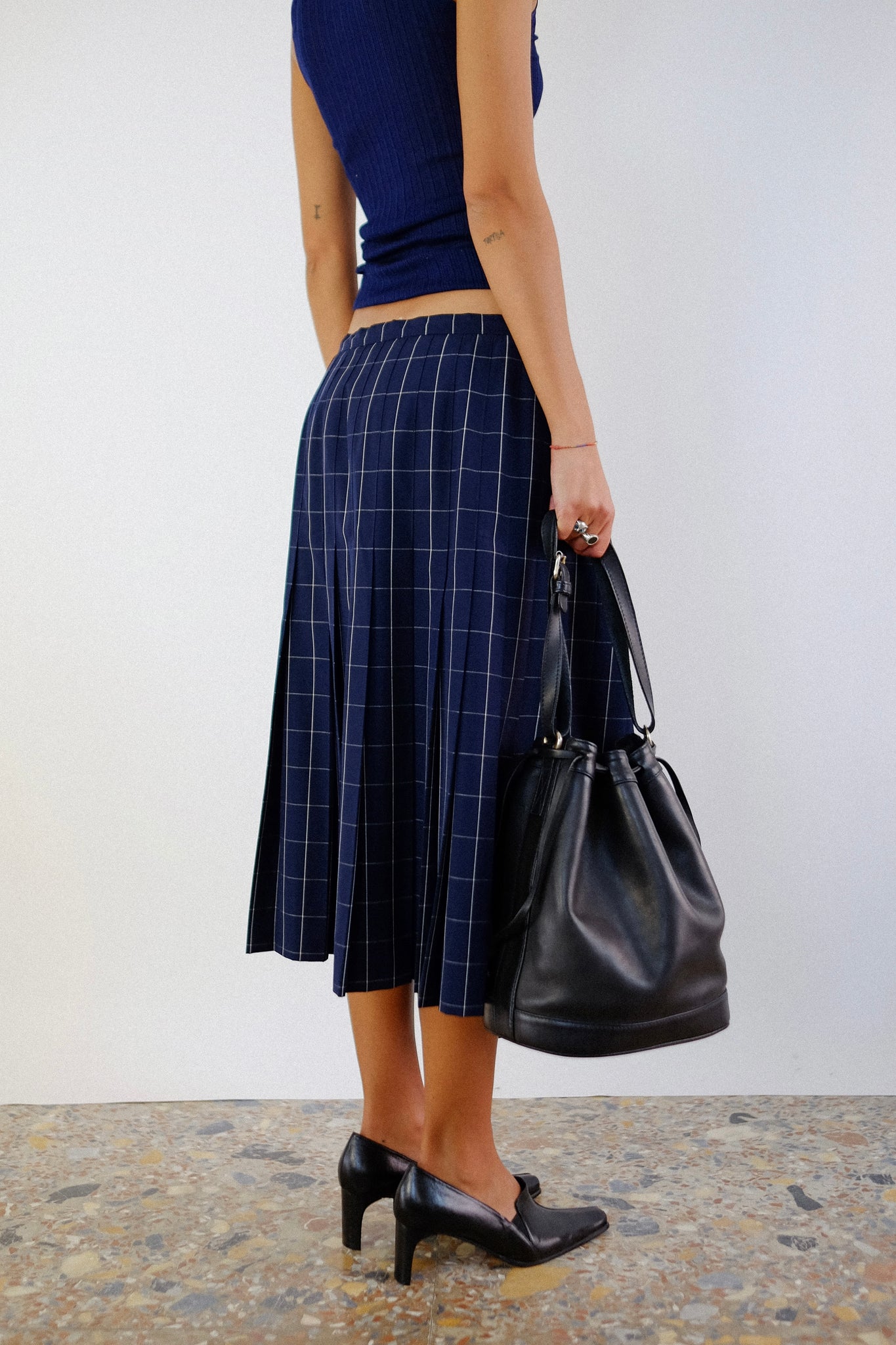 MARINA RINALDI WRAP SKIRT IN NAVY BLUE PLAID