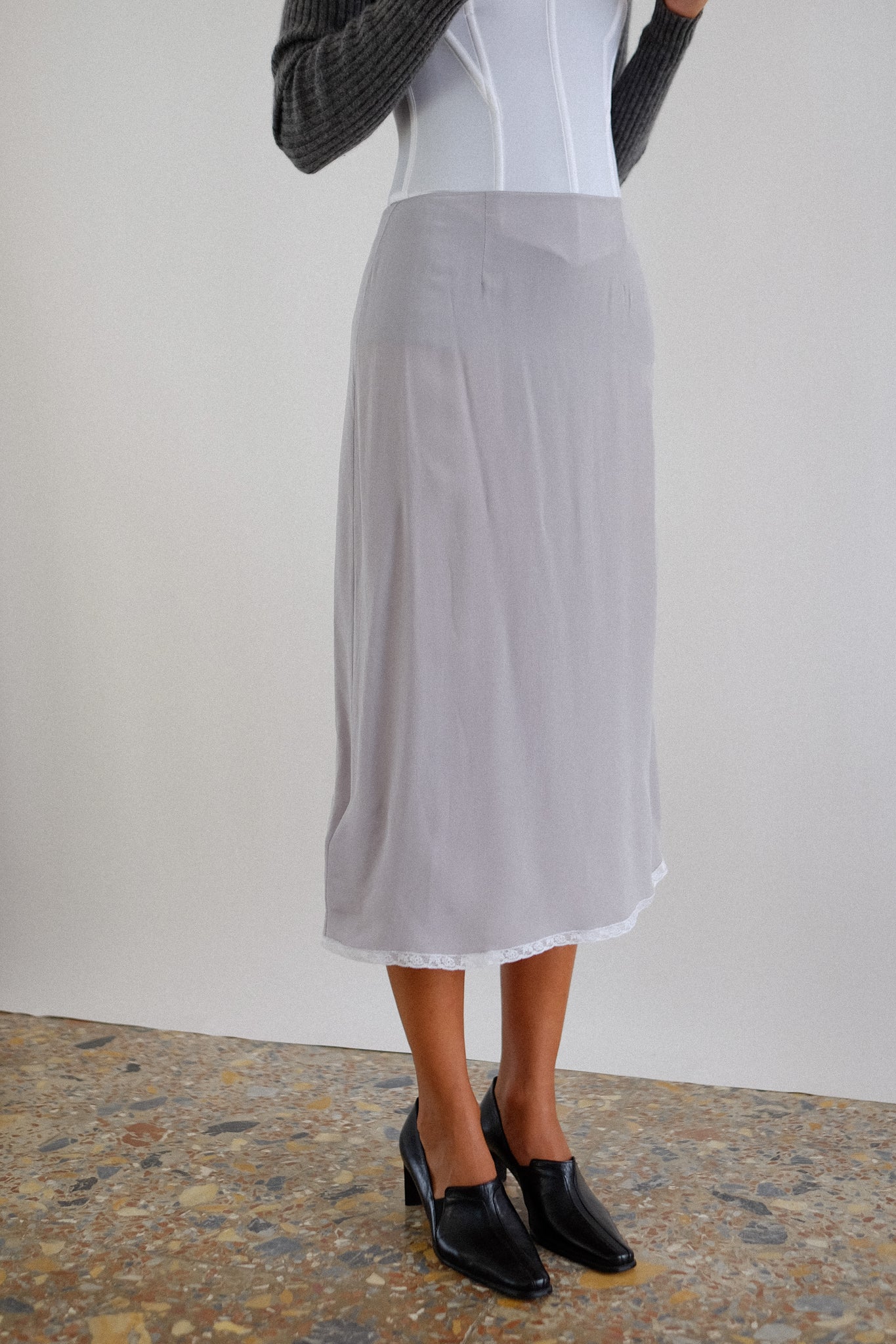 PRADA SILK SLIP SKIRT IN LAVENDER GREY