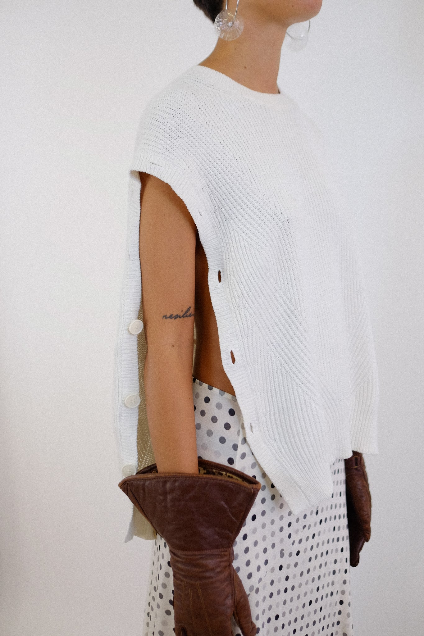 HELMUT LANG BUTTON SIDE SWEATER TABARD IN WHITE