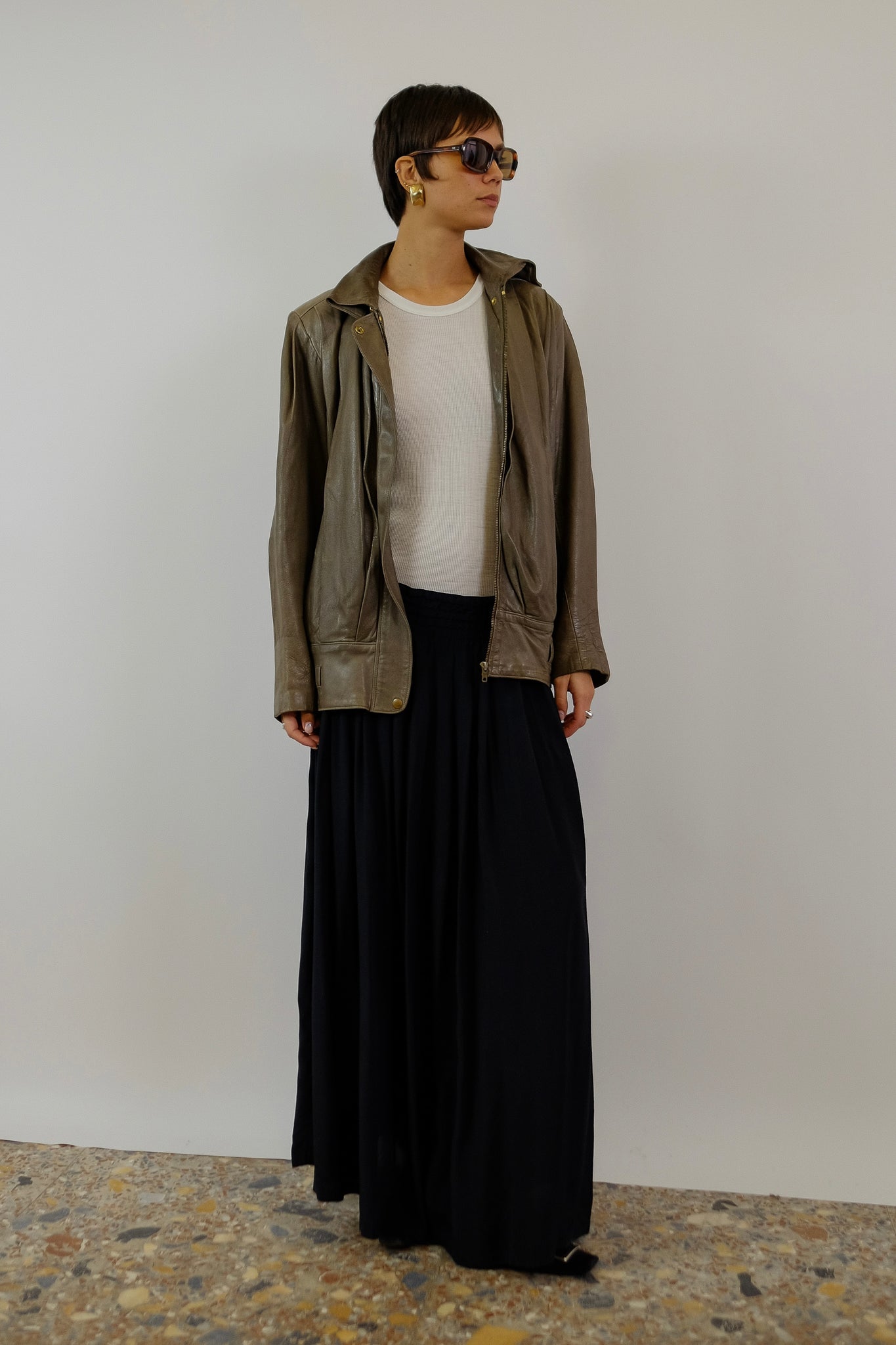 MICHEL LIPSIC LEATHER JACKET IN OLIVE GREEN