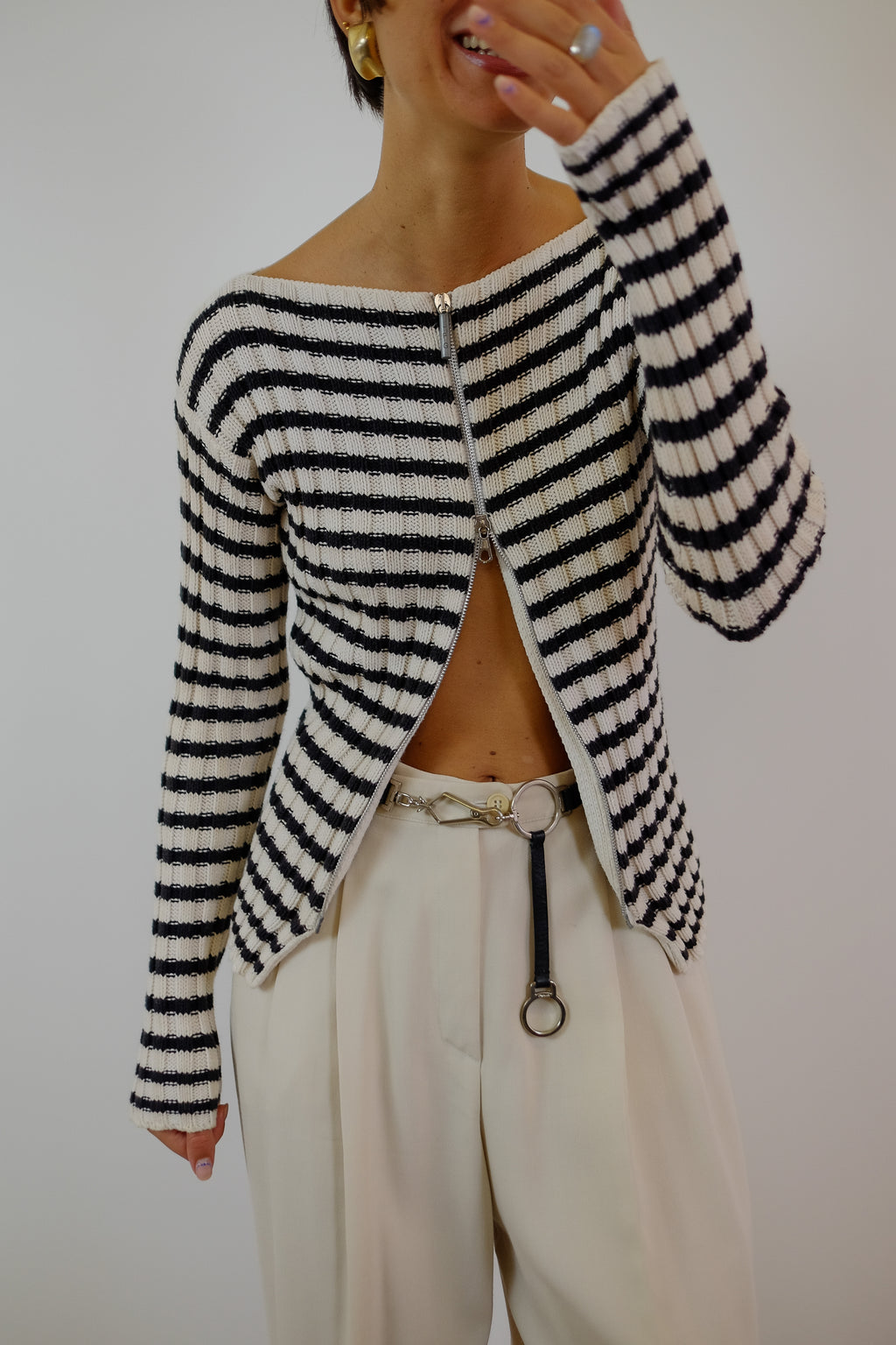JEAN PAUL GAULTIER KNIT IN BLACK & OFF WHITE STRIPES