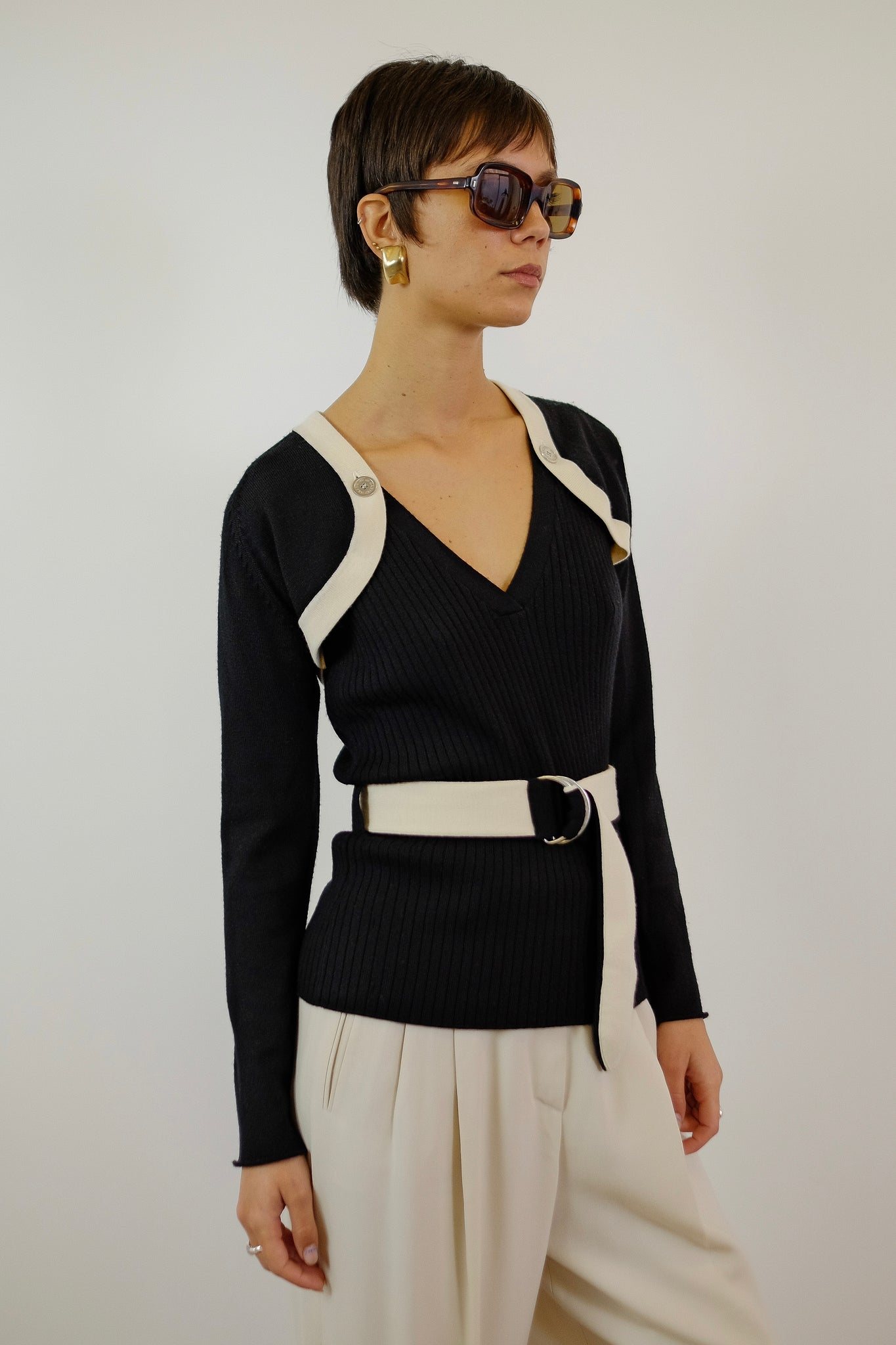 JC DE CASTELBAJAC MODULAR KNIT SET IN BLACK WITH OPTIONAL SHRUG