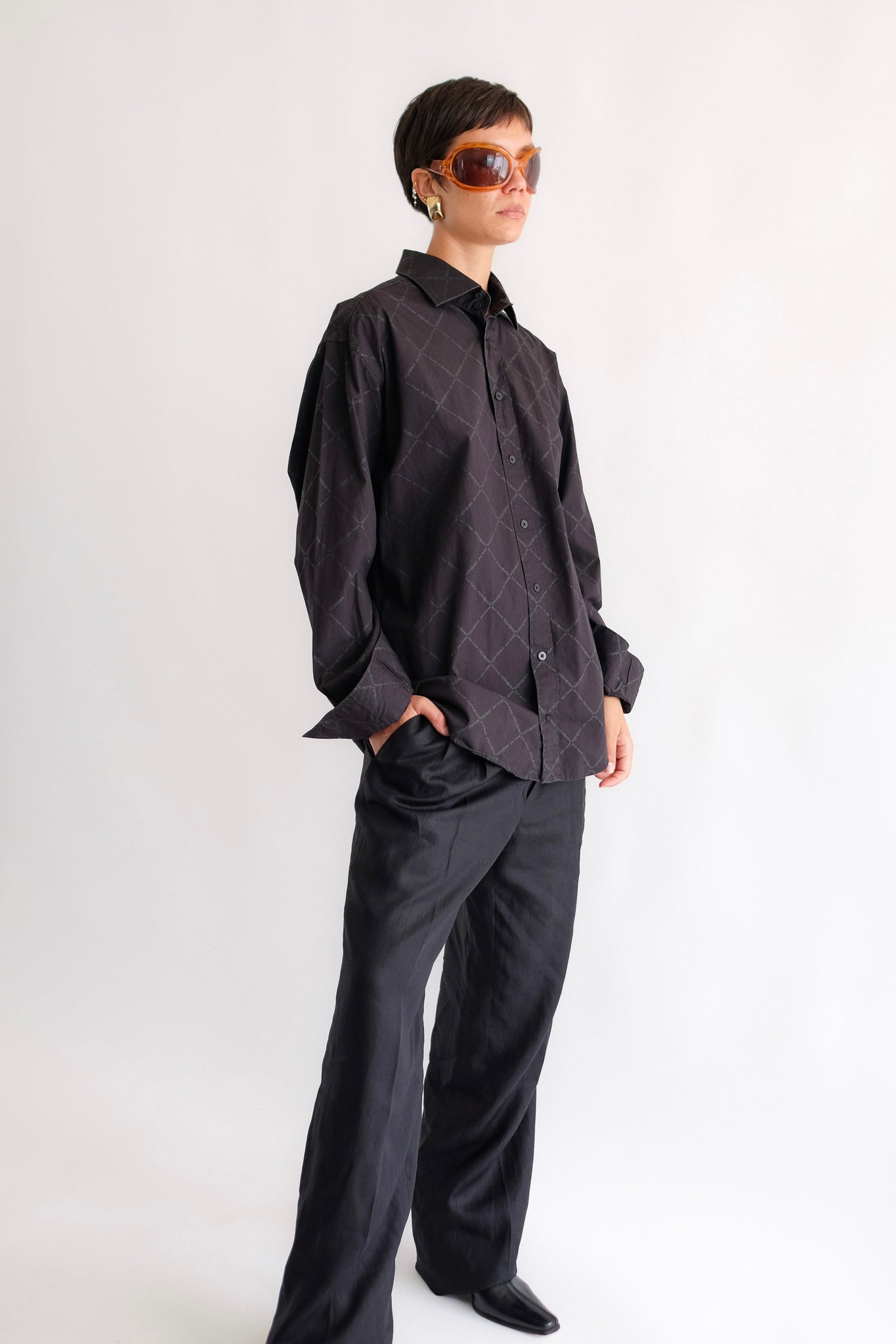 YVES SAINT LAURENT MINI MONOGRAM SHIRT IN BLACK COTTON