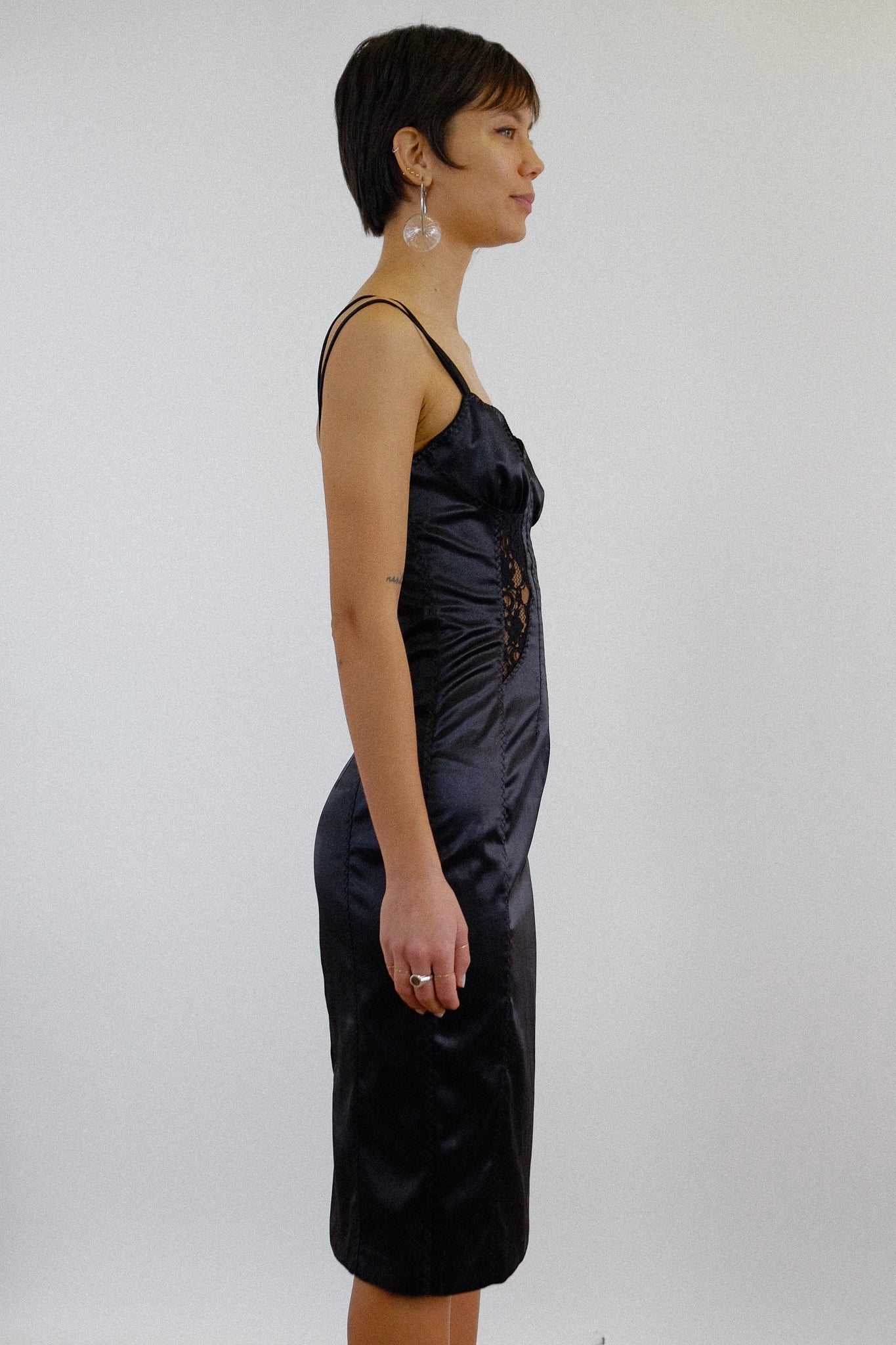 DOLCE & GABBANA LACE INSET STRETCH DRESS IN BLACK