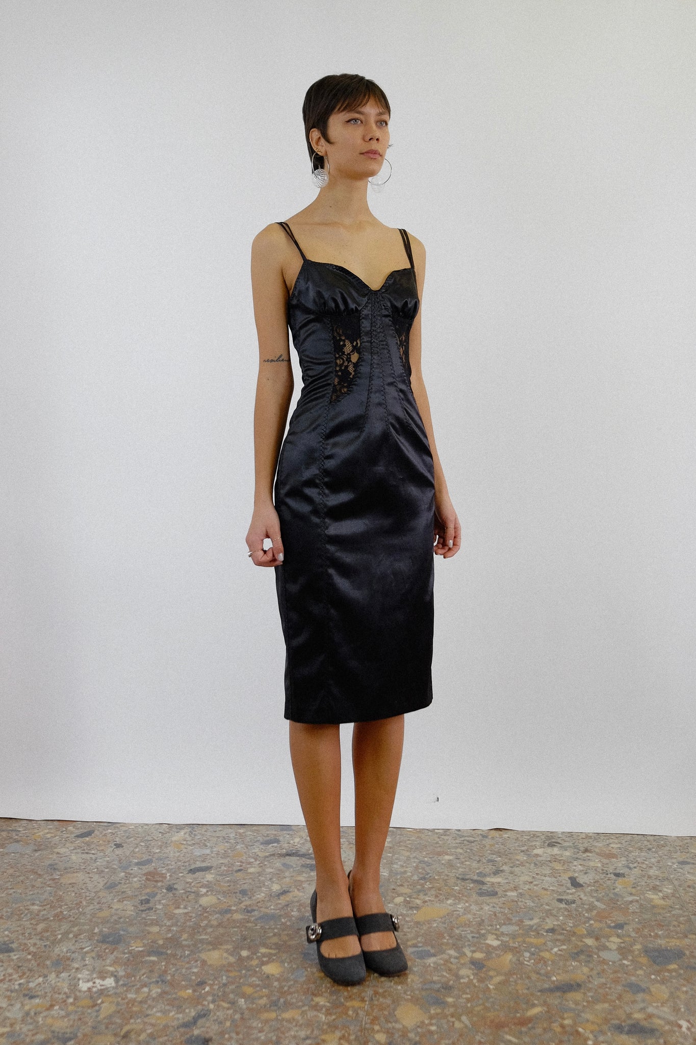 DOLCE & GABBANA LACE INSET STRETCH DRESS IN BLACK