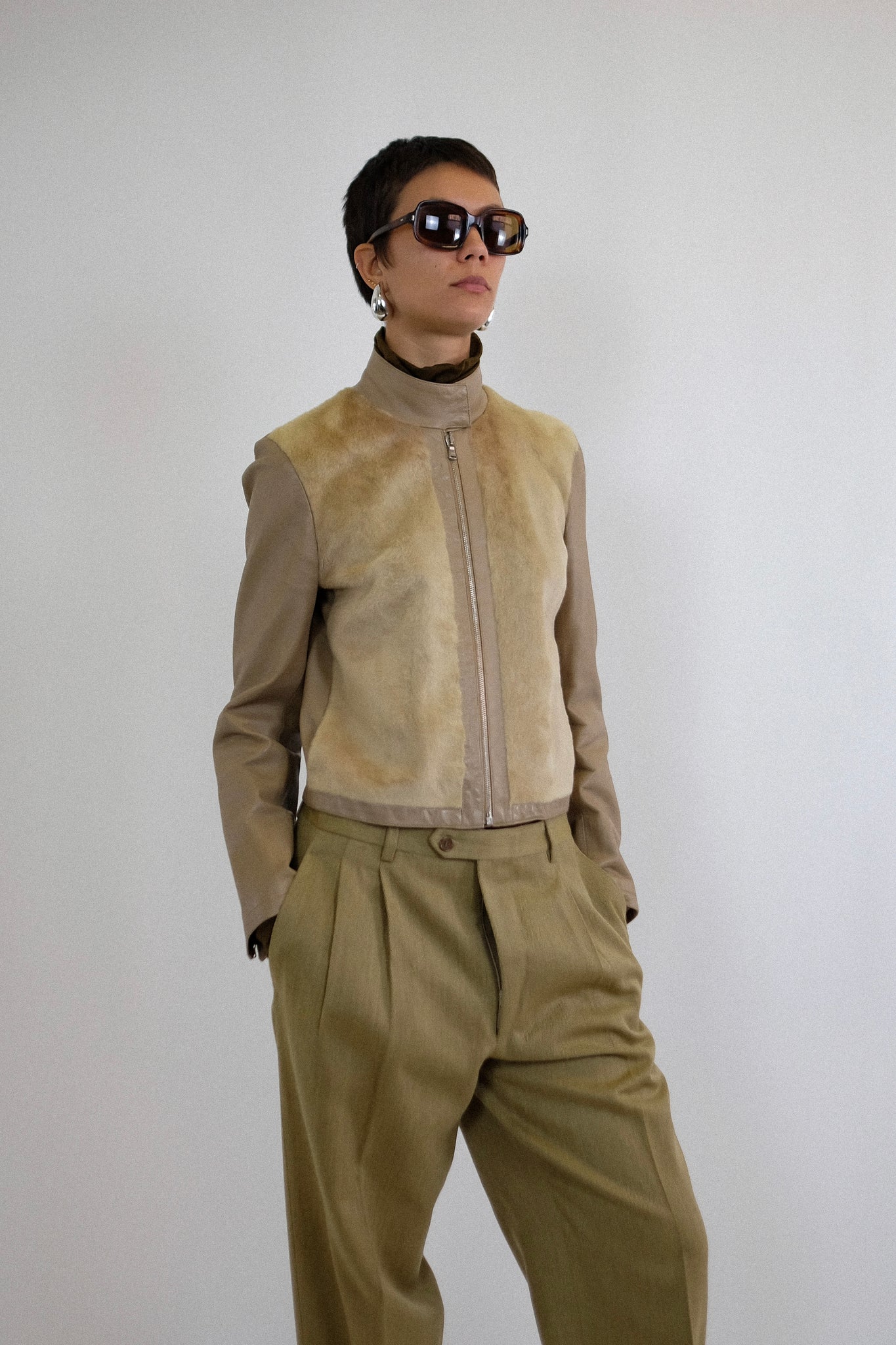 LEATHER & PONY SKIN MOTO JACKET IN NEUTRAL