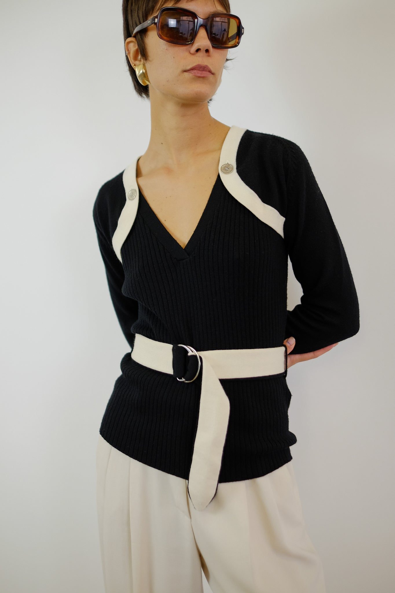 JC DE CASTELBAJAC MODULAR KNIT SET IN BLACK WITH OPTIONAL SHRUG
