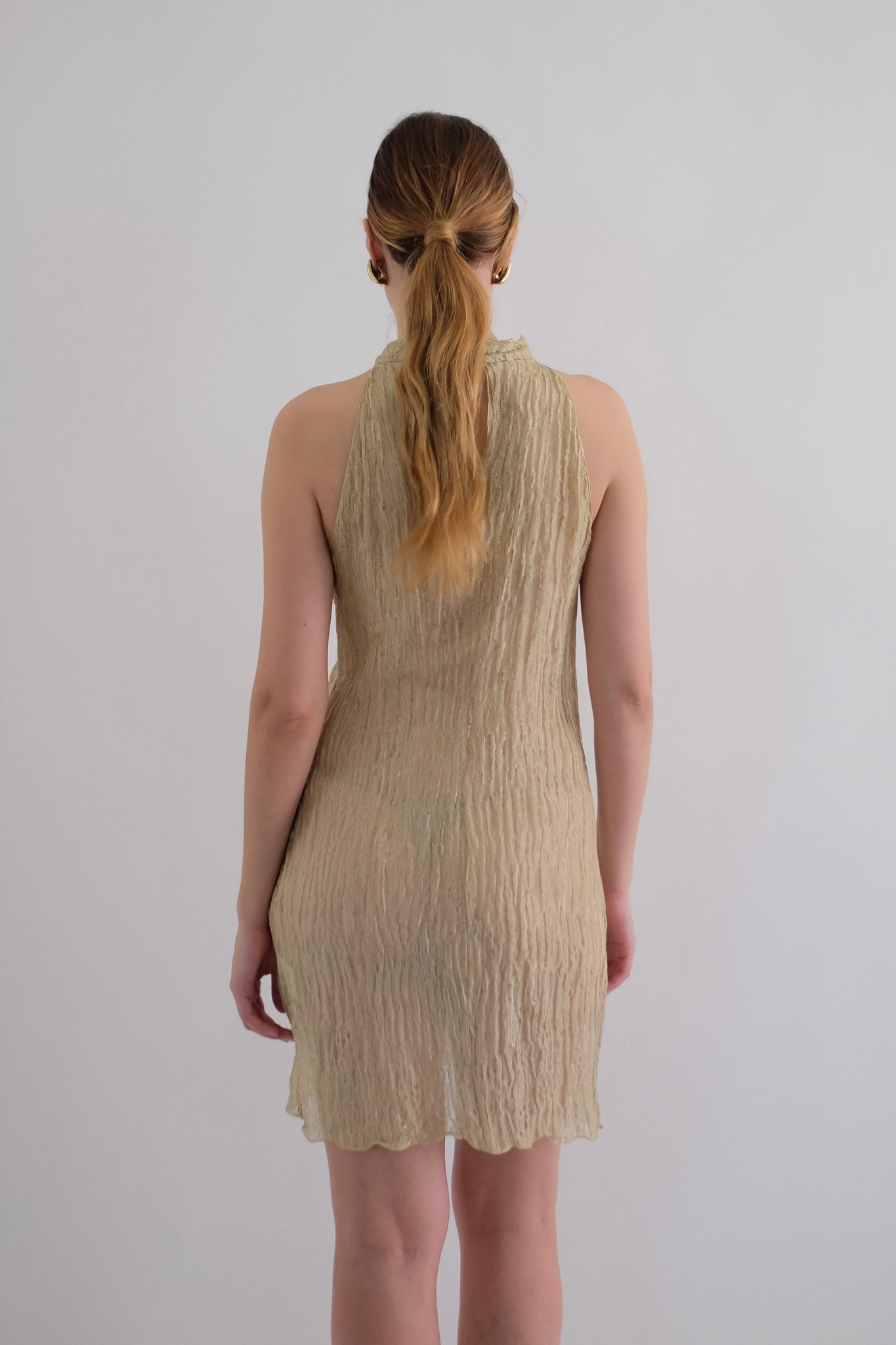 ROMEO GIGLI SEMI-SHEER DRESS IN GOLD GAUZE