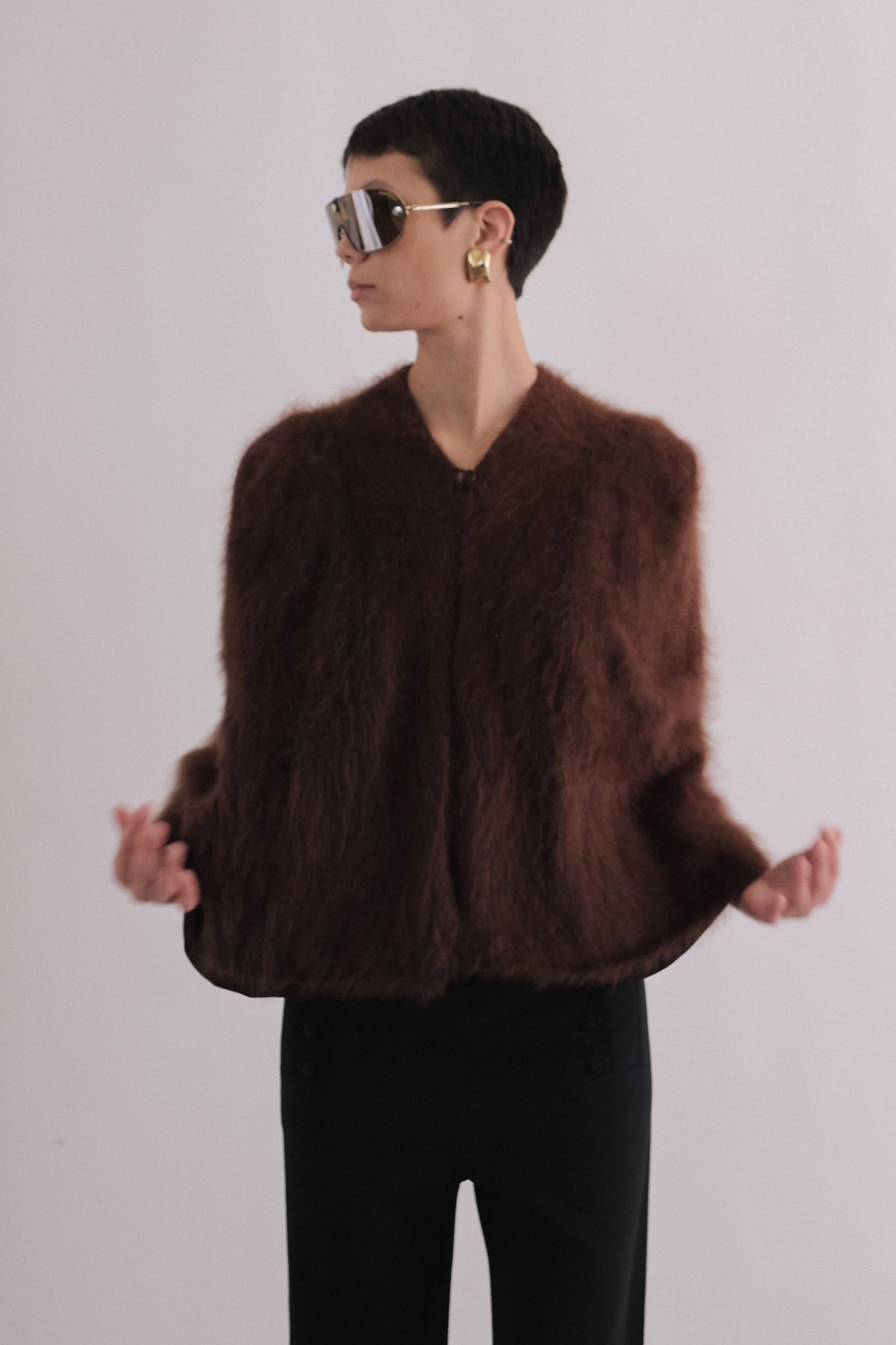 1940S MOHAIR/ANGORA CAPE IN BROWN