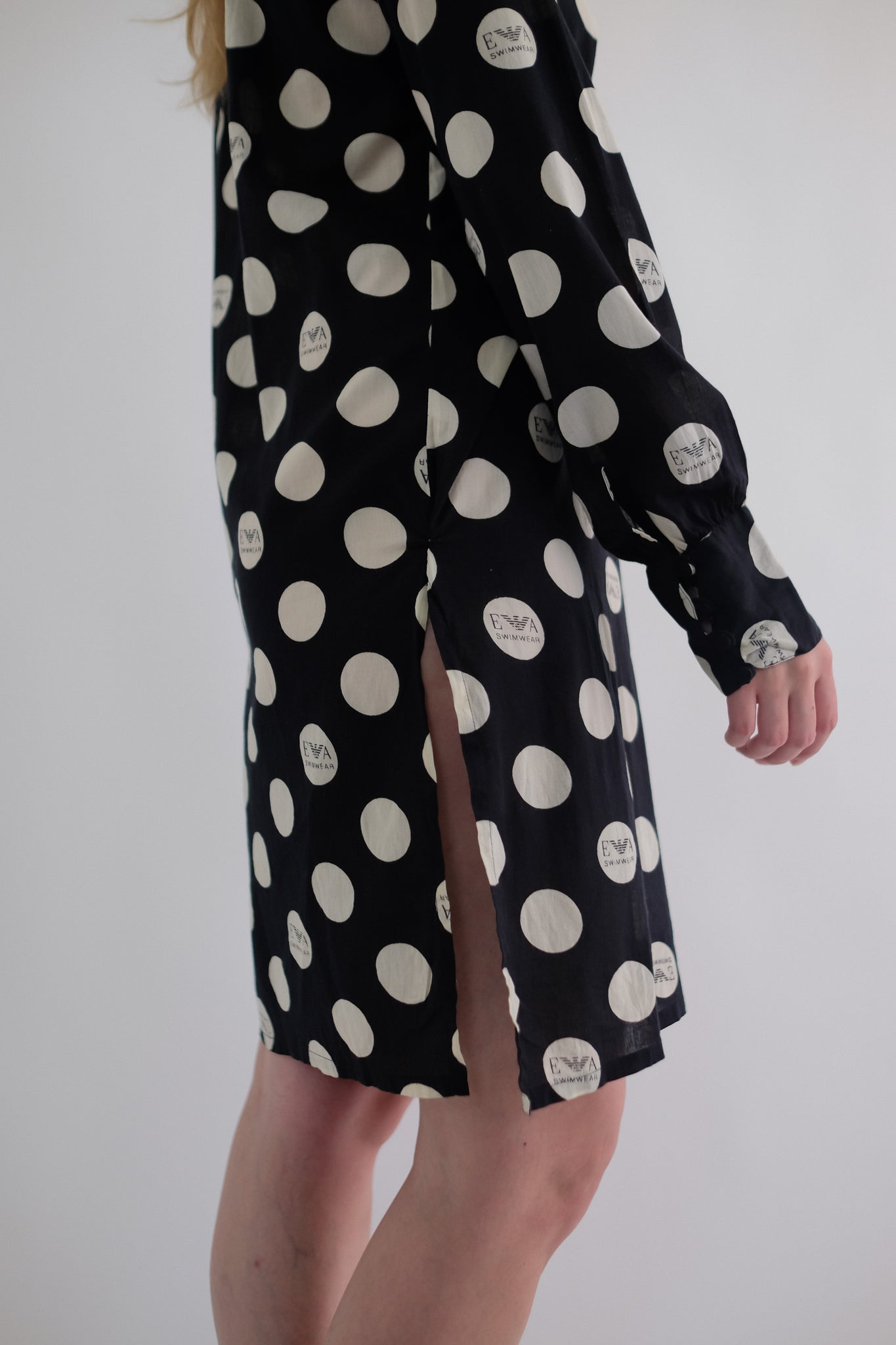 1990S ARMANI COTTON POLKA DOT DRESS IN BLACK AND WHITE VOILE