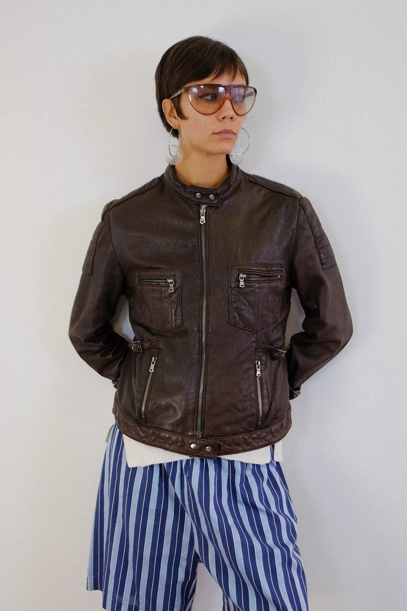 CONBIPEL BUTTER SOFT LEATHER BOMBER JACKET IN CHOCOLATE BROWN