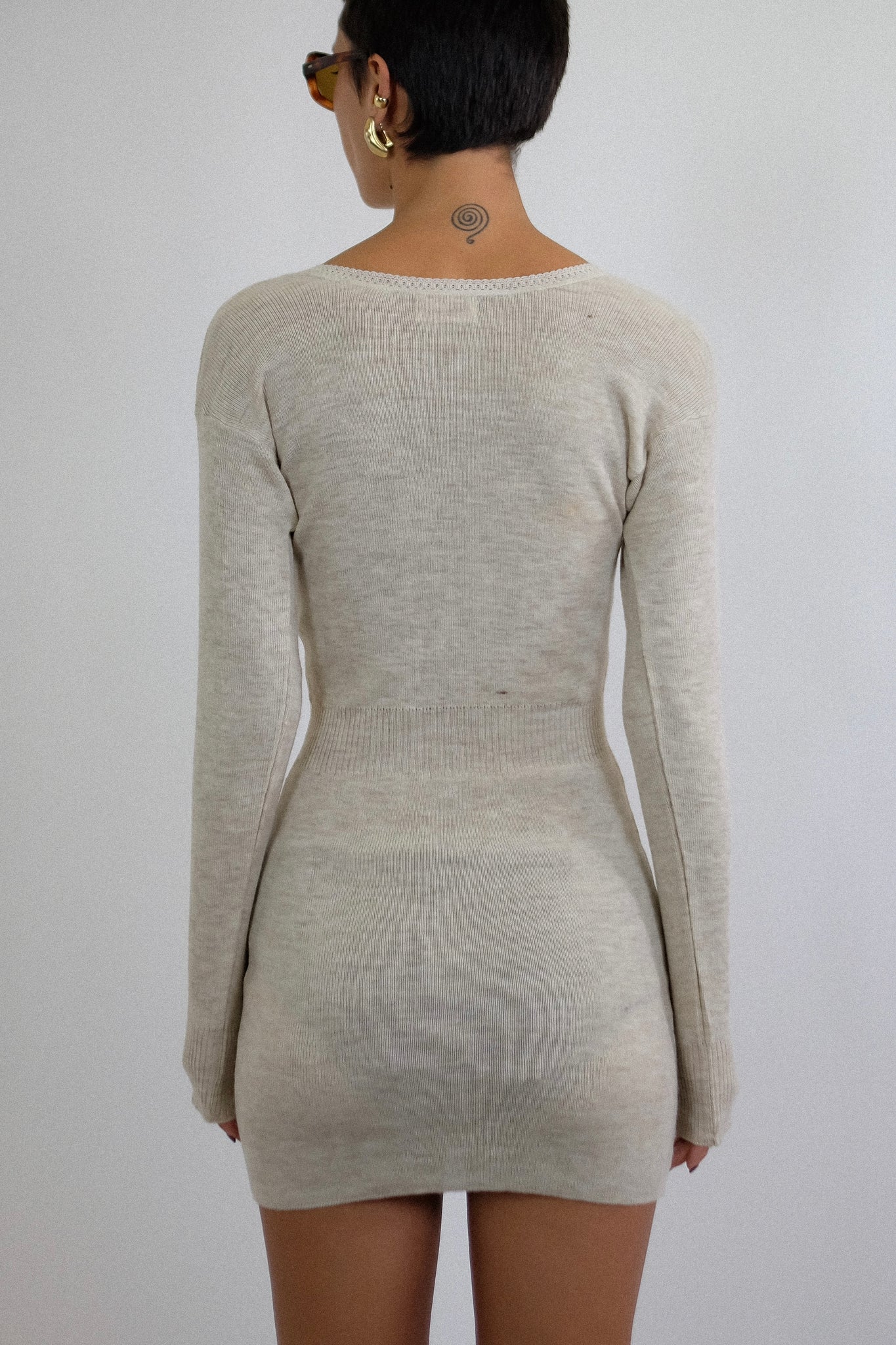 ESSEPICI DEADSTOCK WOOL LONG SLEEVED DRESS IN MELANGE BEIGE