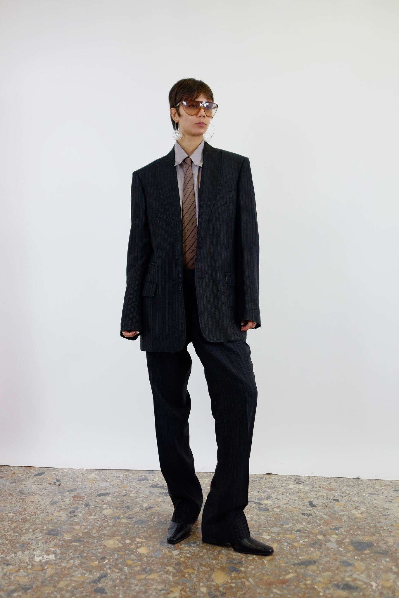 ROBERTO CAVALLI MENSWEAR PINSTRIPE SUIT IN DEEP GREY