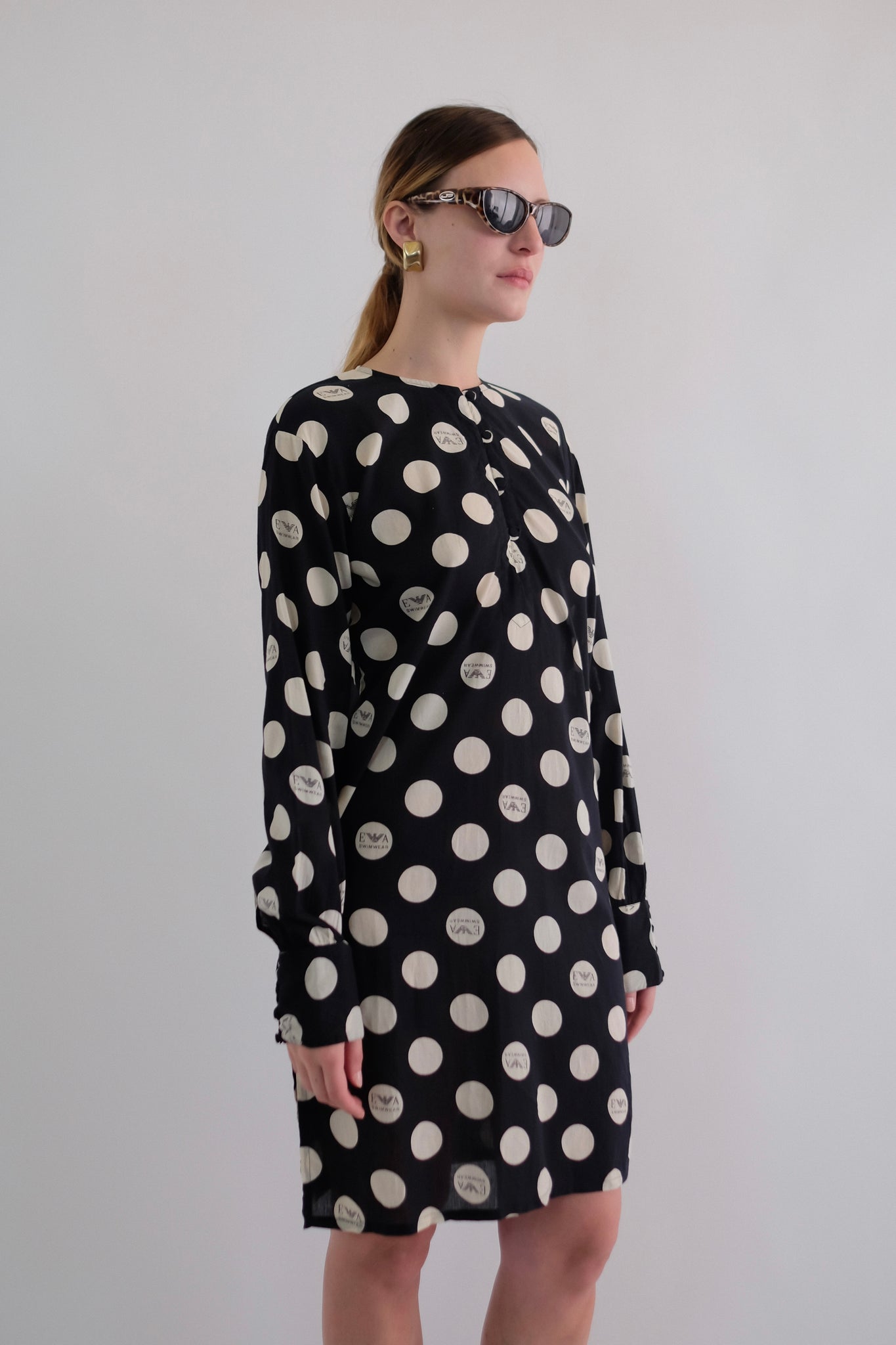 1990S ARMANI COTTON POLKA DOT DRESS IN BLACK AND WHITE VOILE