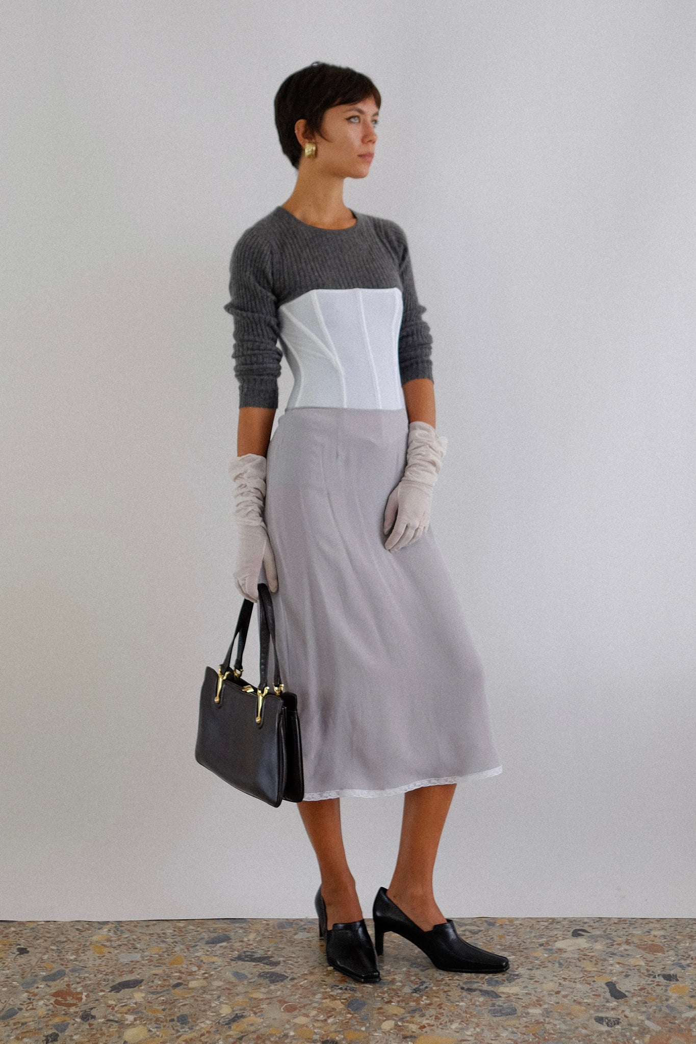 PRADA SILK SLIP SKIRT IN LAVENDER GREY