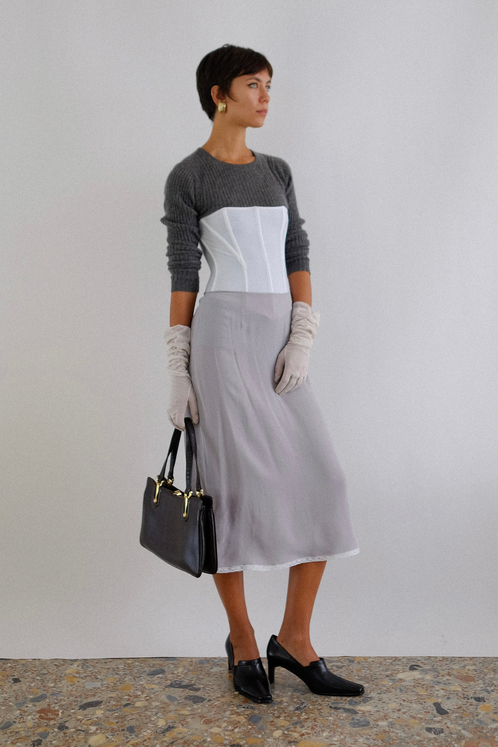 PRADA SILK SLIP SKIRT IN LAVENDER GREY