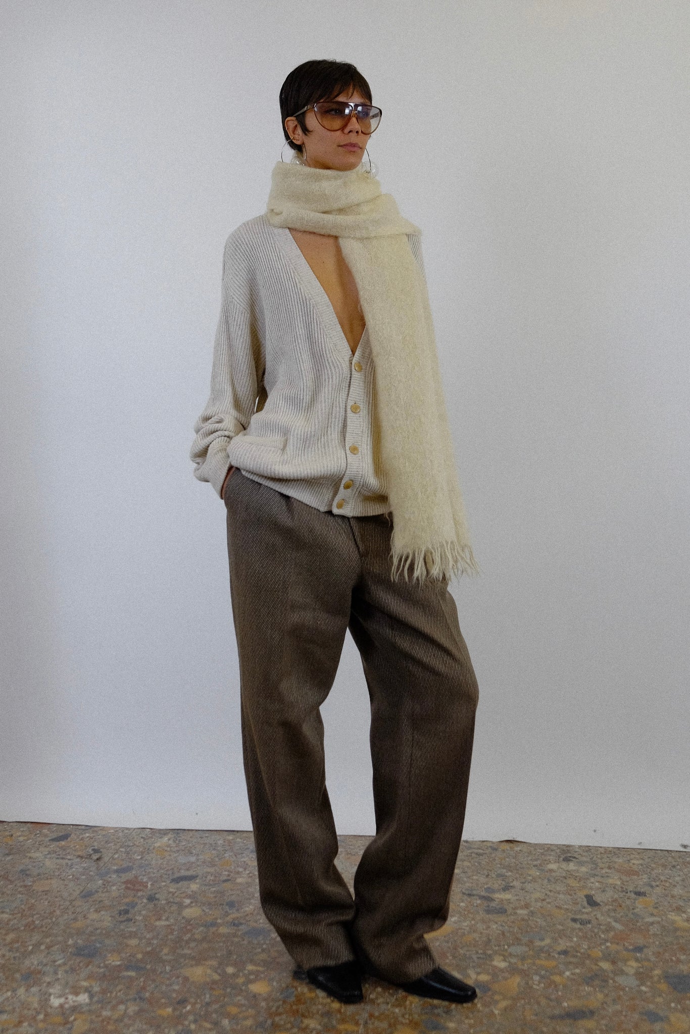 1980s VALENTINO SPORT MONOGRAM OVERSIZED CARDIGAN IN LIGHT BEIGE
