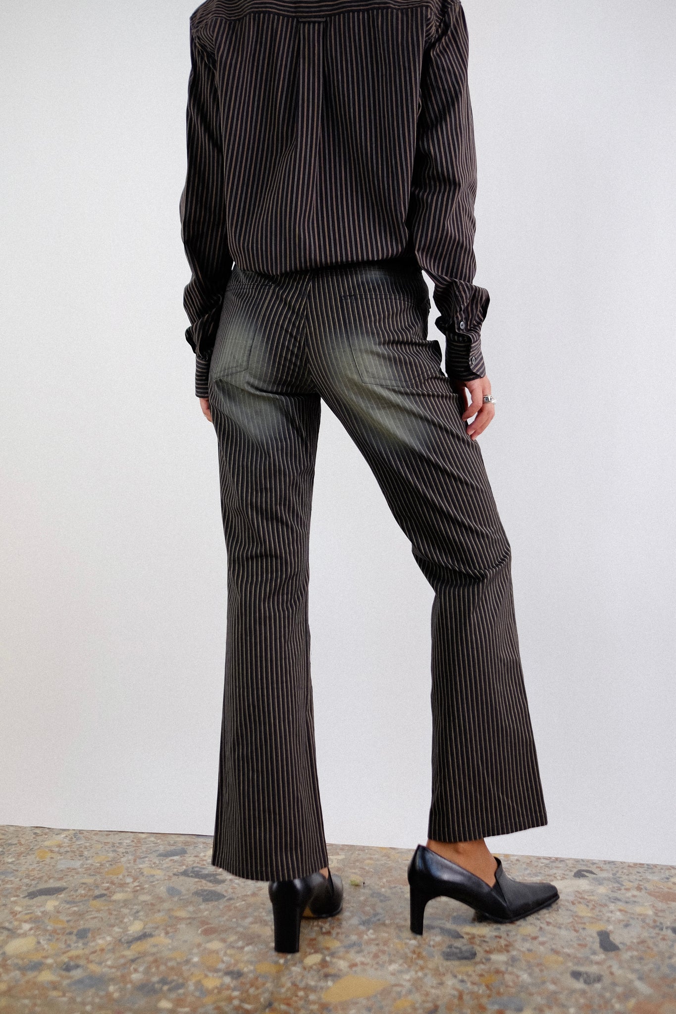 JUST CAVALLI PANTS IN BLACK & GOLD PINSTRIPE