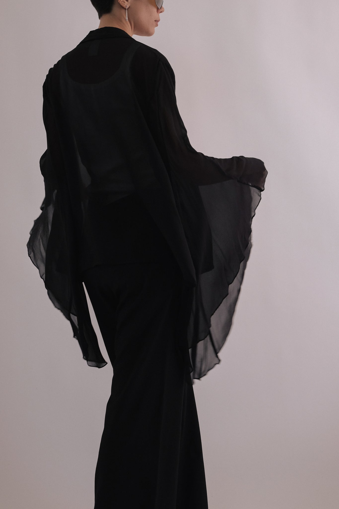 GAI MATTIOLO SEMI-SHEER SILK SHIRT IN BLACK