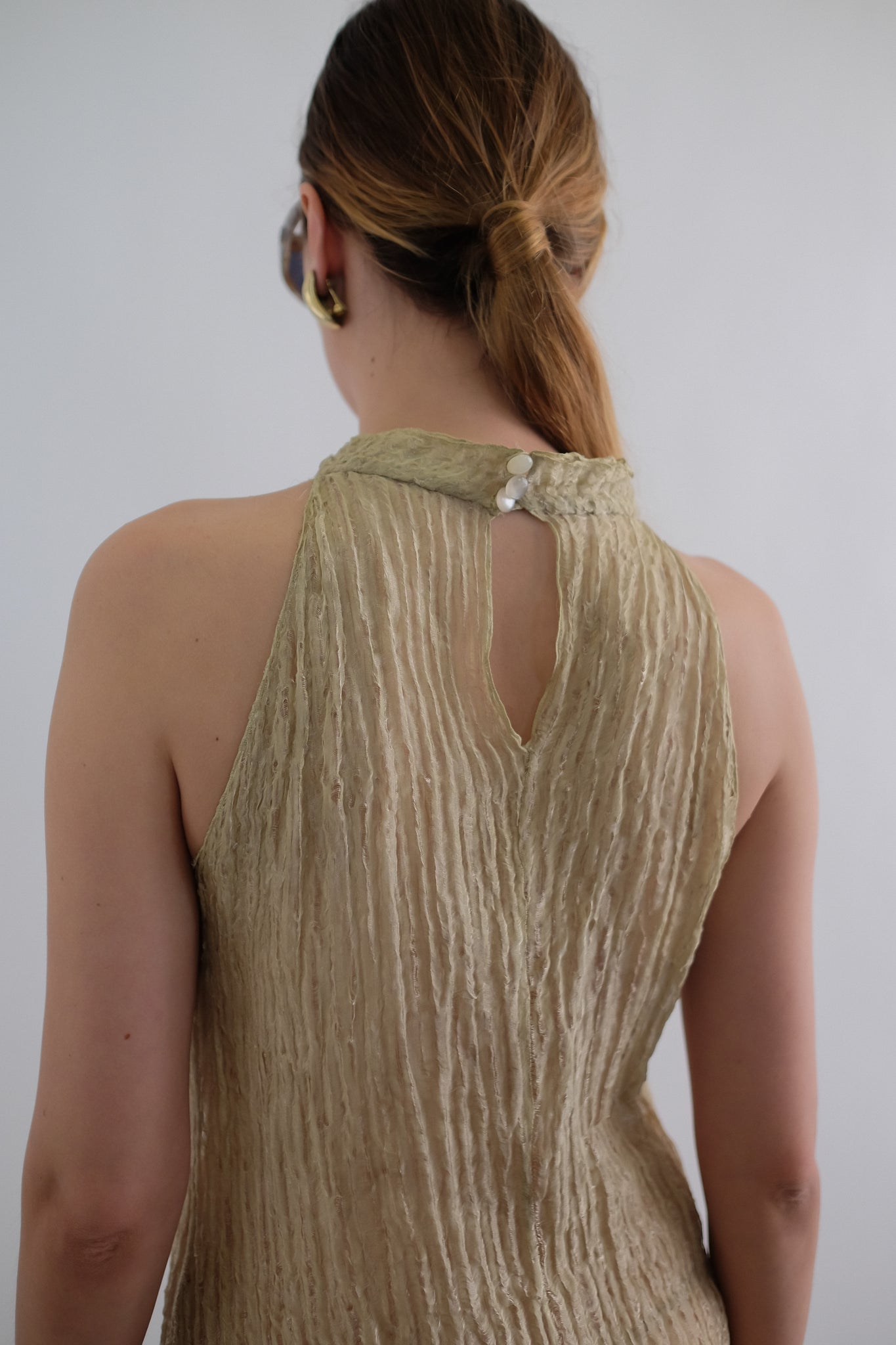 ROMEO GIGLI SEMI-SHEER DRESS IN GOLD GAUZE