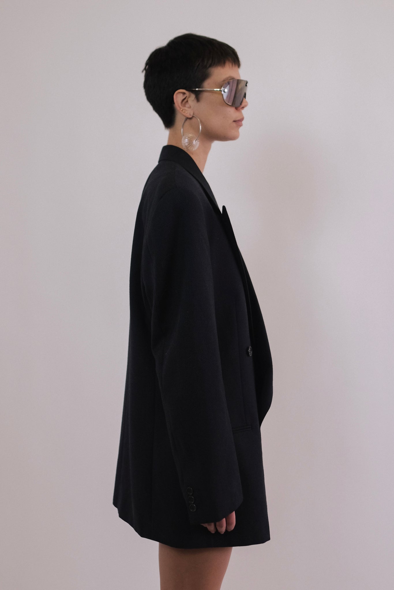 GIORGIO ARMANI DOUBLE BREASTED WOOL BLAZER IN BLACK AND NAVY