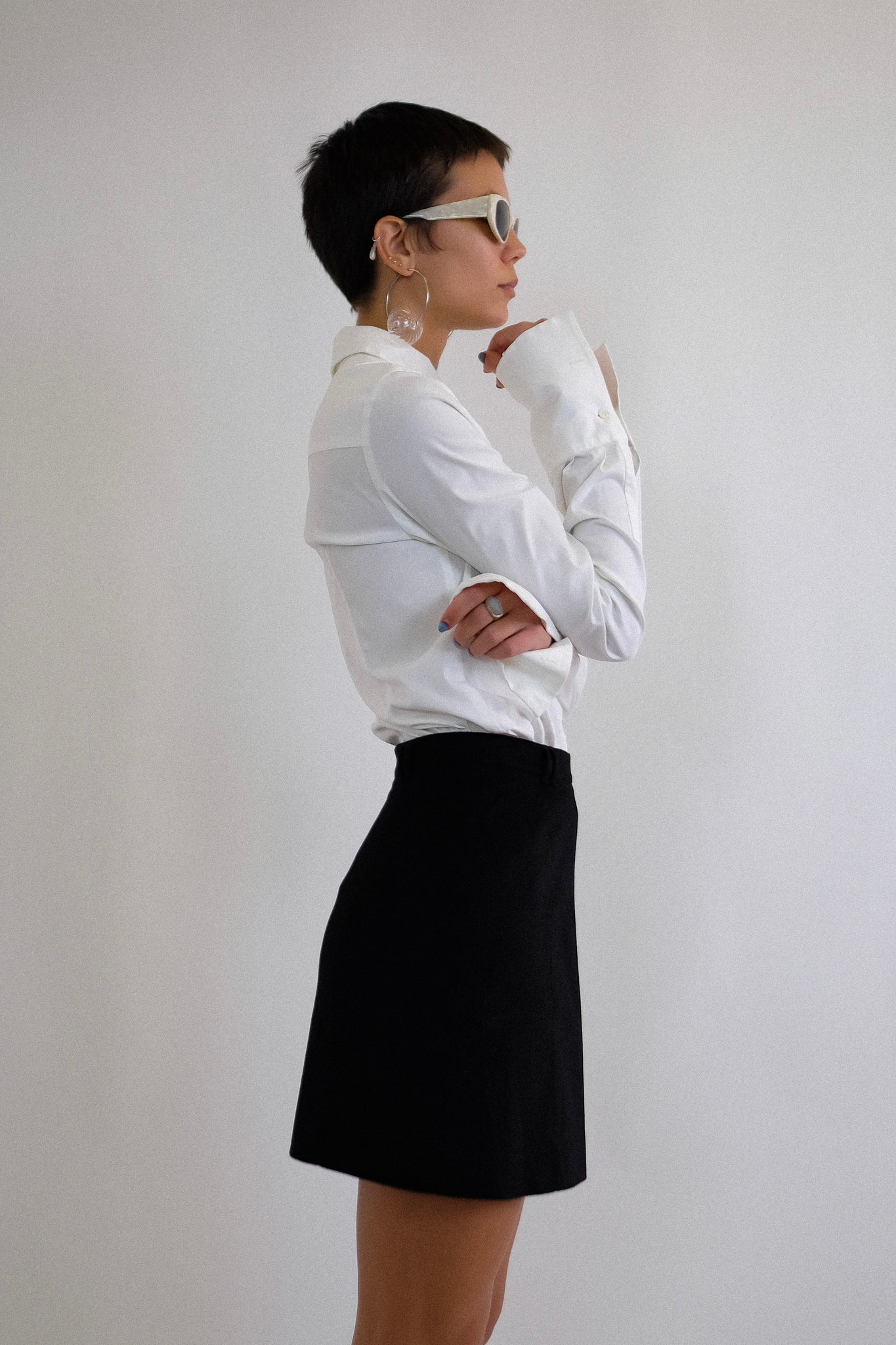 PRADA EARLY 1990s CASHMERE MELANGE MINI SKIRT IN BLACK