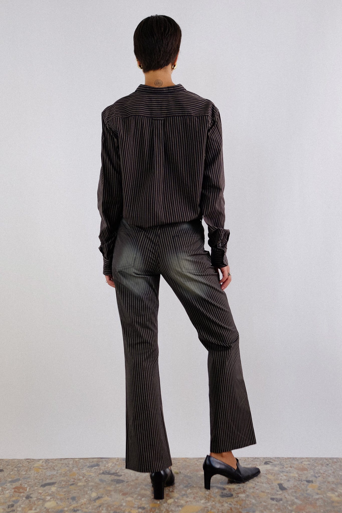 JUST CAVALLI PANTS IN BLACK & GOLD PINSTRIPE