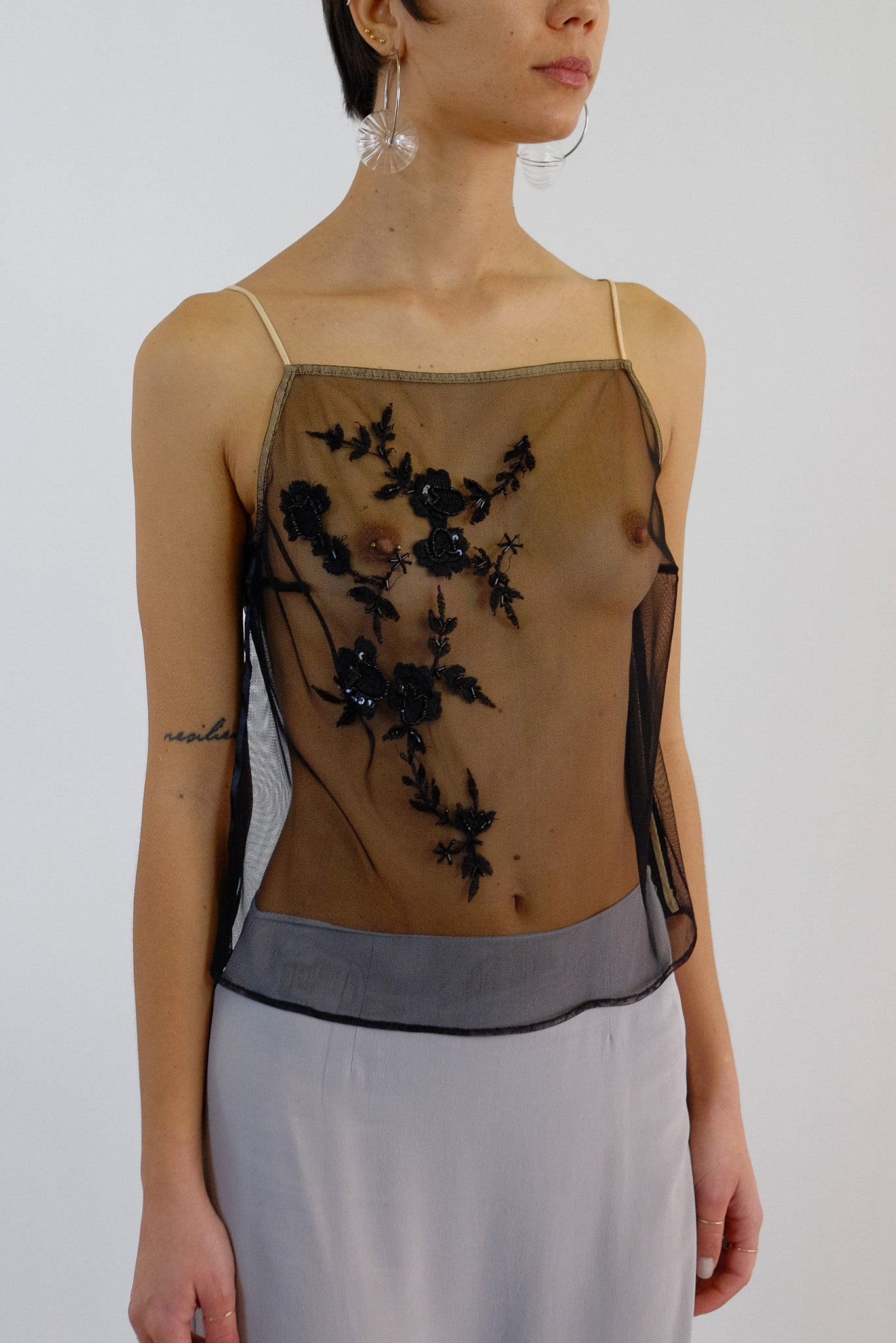 MARELLA (MAX MARA GROUP) EMBROIDERED MESH TOP IN BLACK