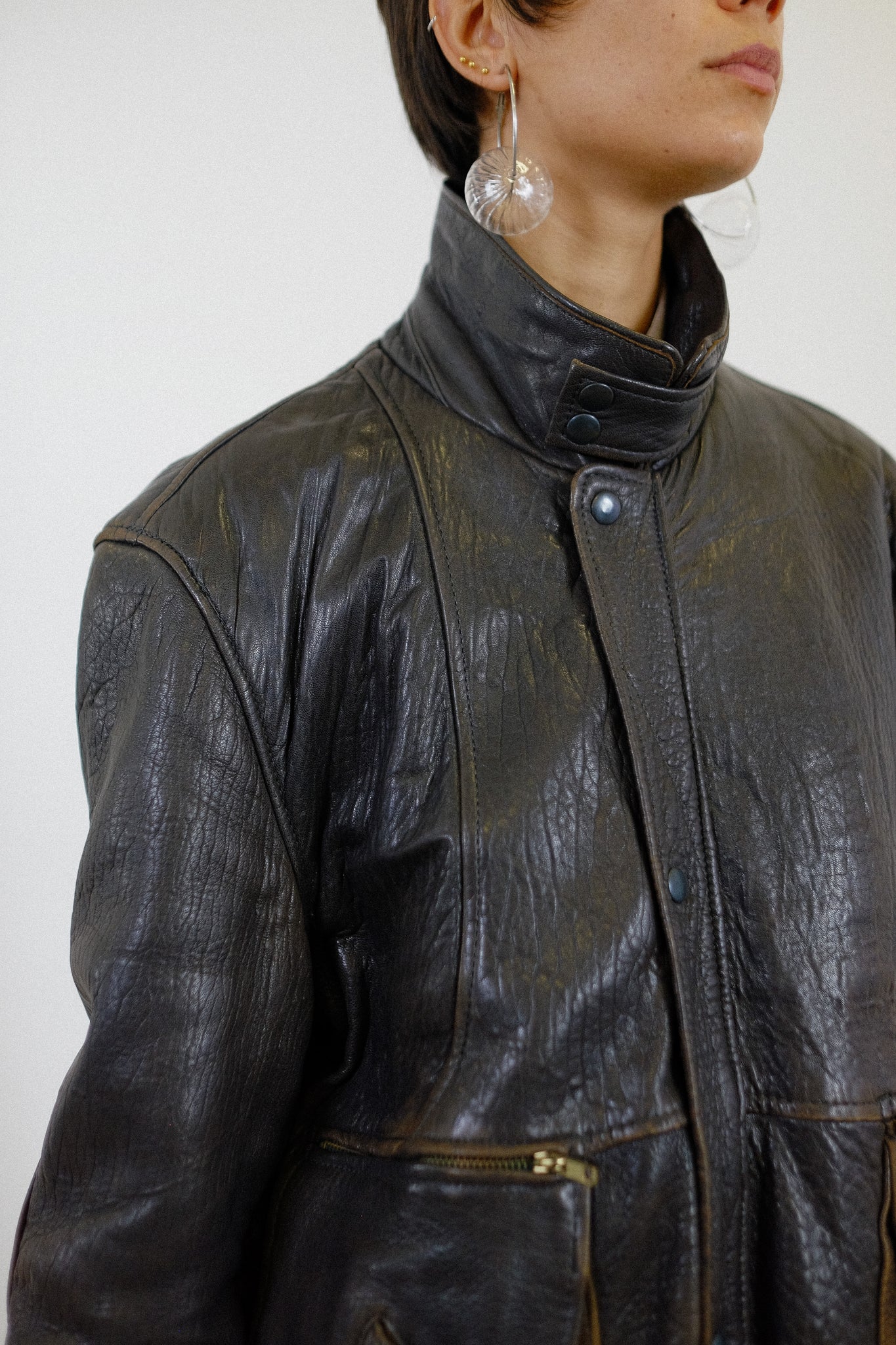 ANGELO LITRICO LEATHER JACKET IN DISTRESSED BROWN