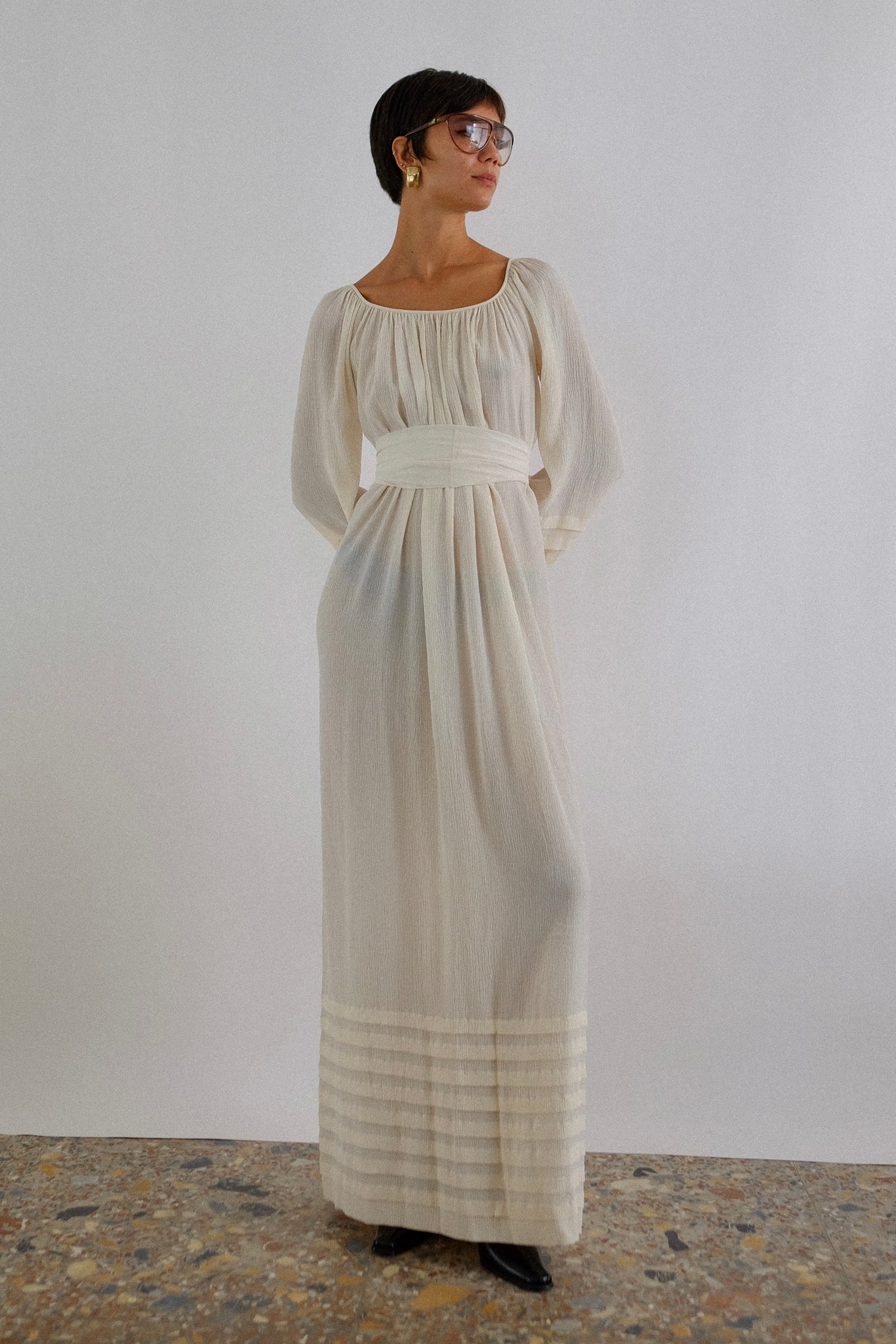 1970s VINTAGE SILK MAXI DRESS IN IVORY