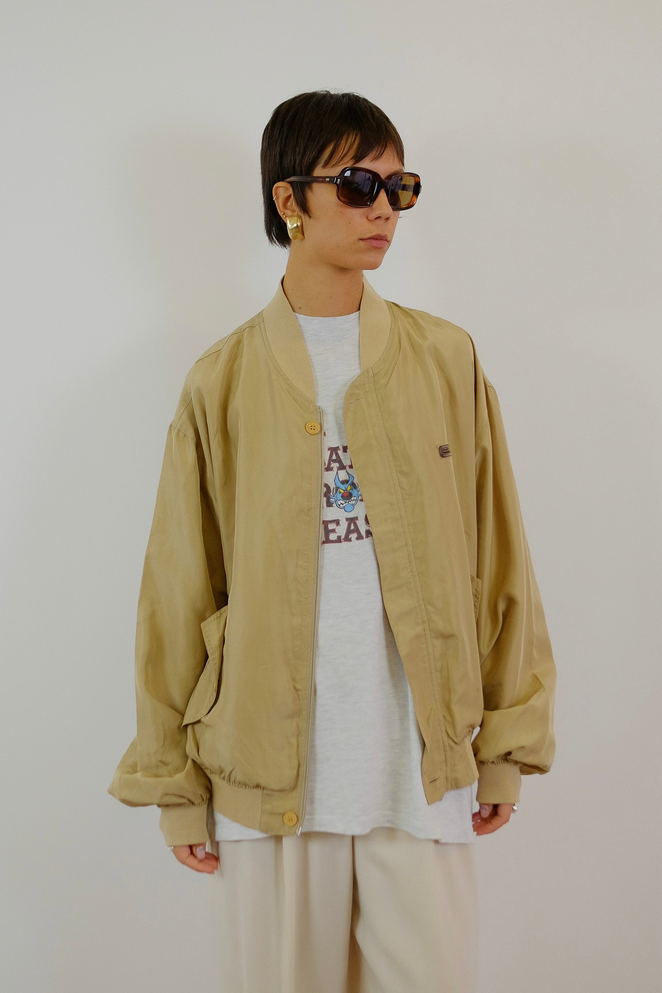 SILK BOMBER JACKET IN TAUPE