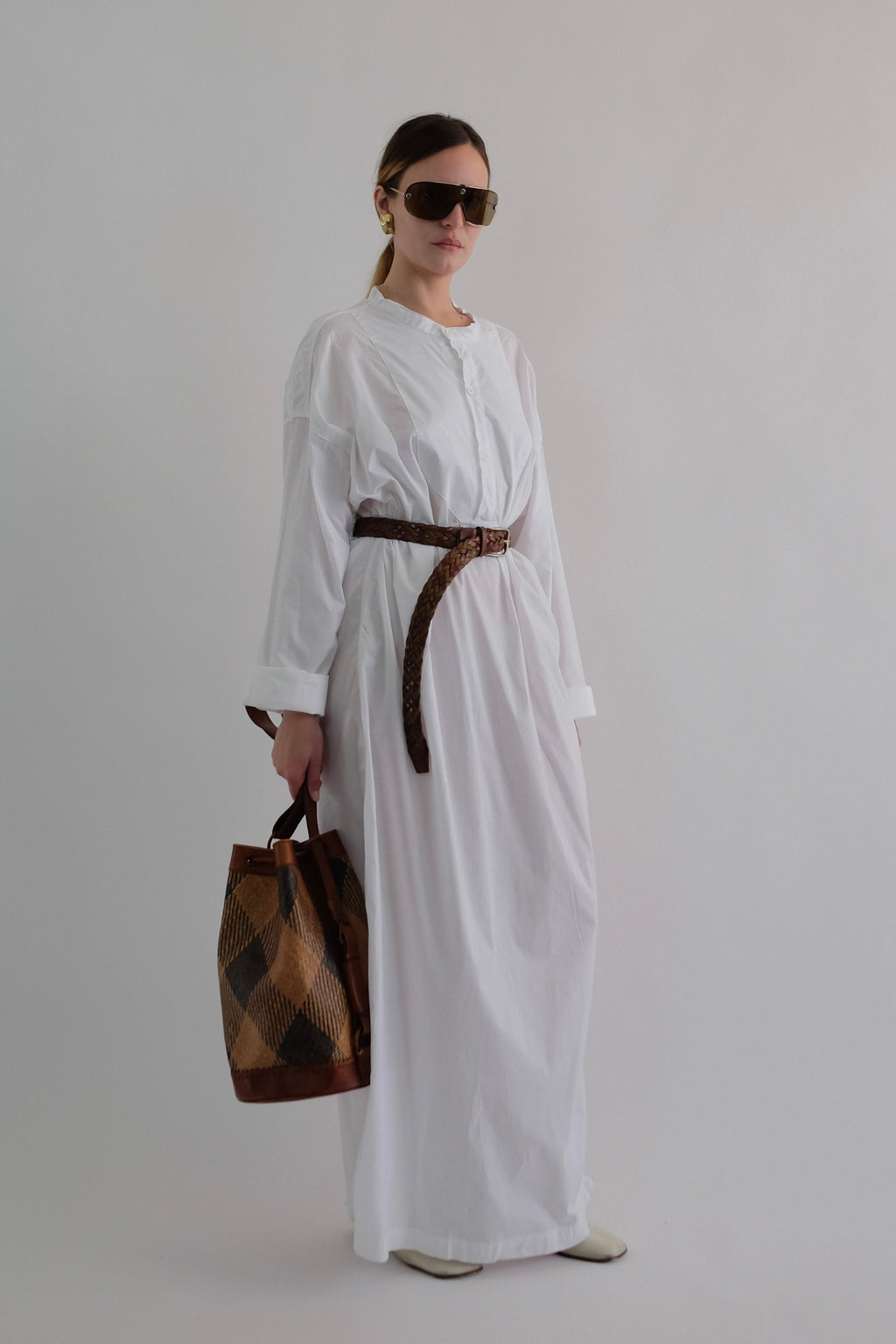 ARMANI JEANS MAXI SHIRT DRESS IN WHITE