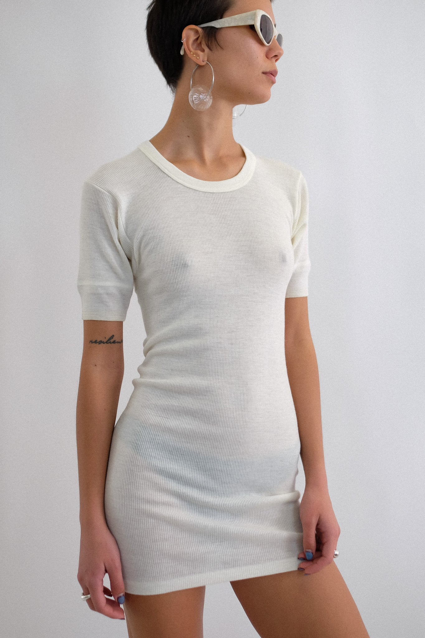 LIABEL VINTAGE DEADSTOCK WOOL T-SHIRT DRESS IN CREAM WHITE