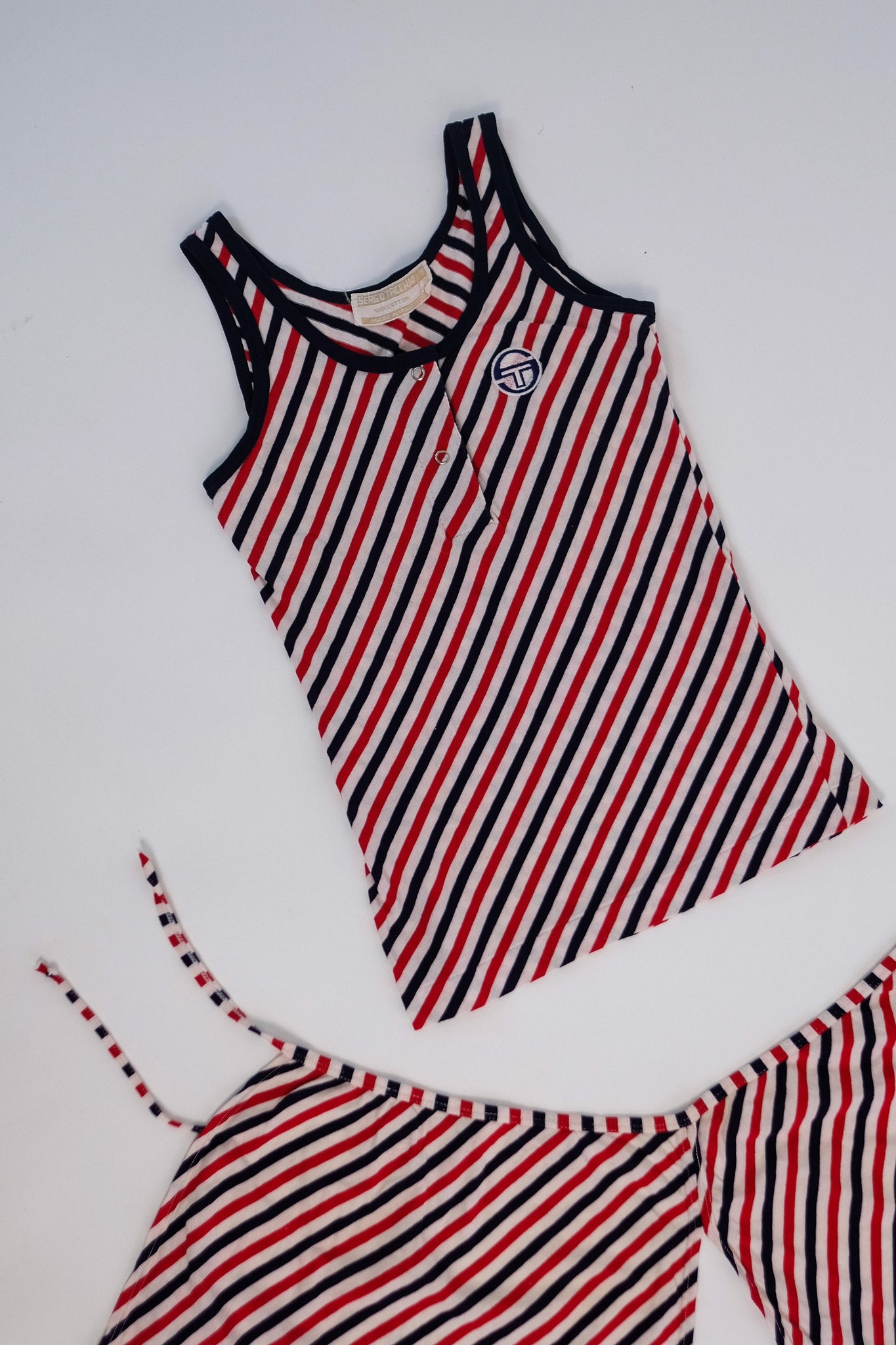 1970S SERGIO TACCHINI STRIPED SET IN BLUE, WHITE AND RED COTTON JERSEY