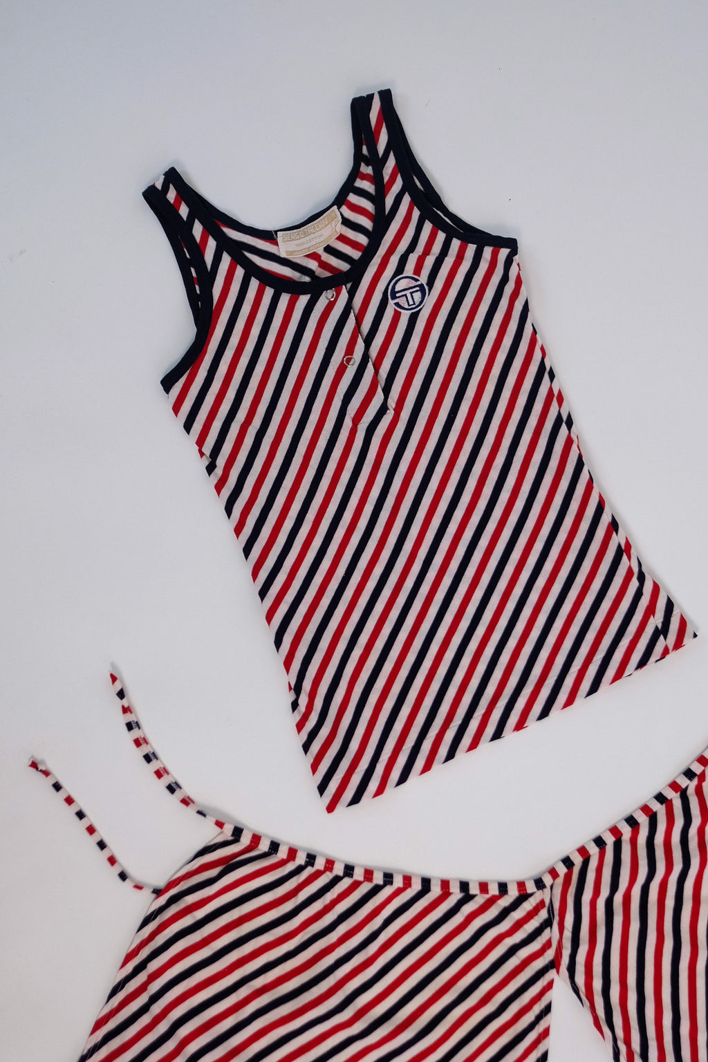 1970S SERGIO TACCHINI STRIPED SET IN BLUE, WHITE AND RED COTTON JERSEY