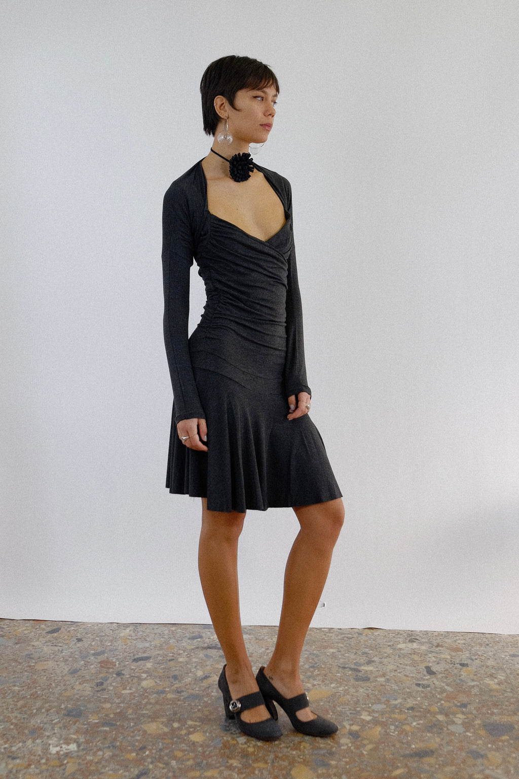 FRANCESCA FERRANTE STRETCH DRESS WITH SHRUG IN SLATE GREY