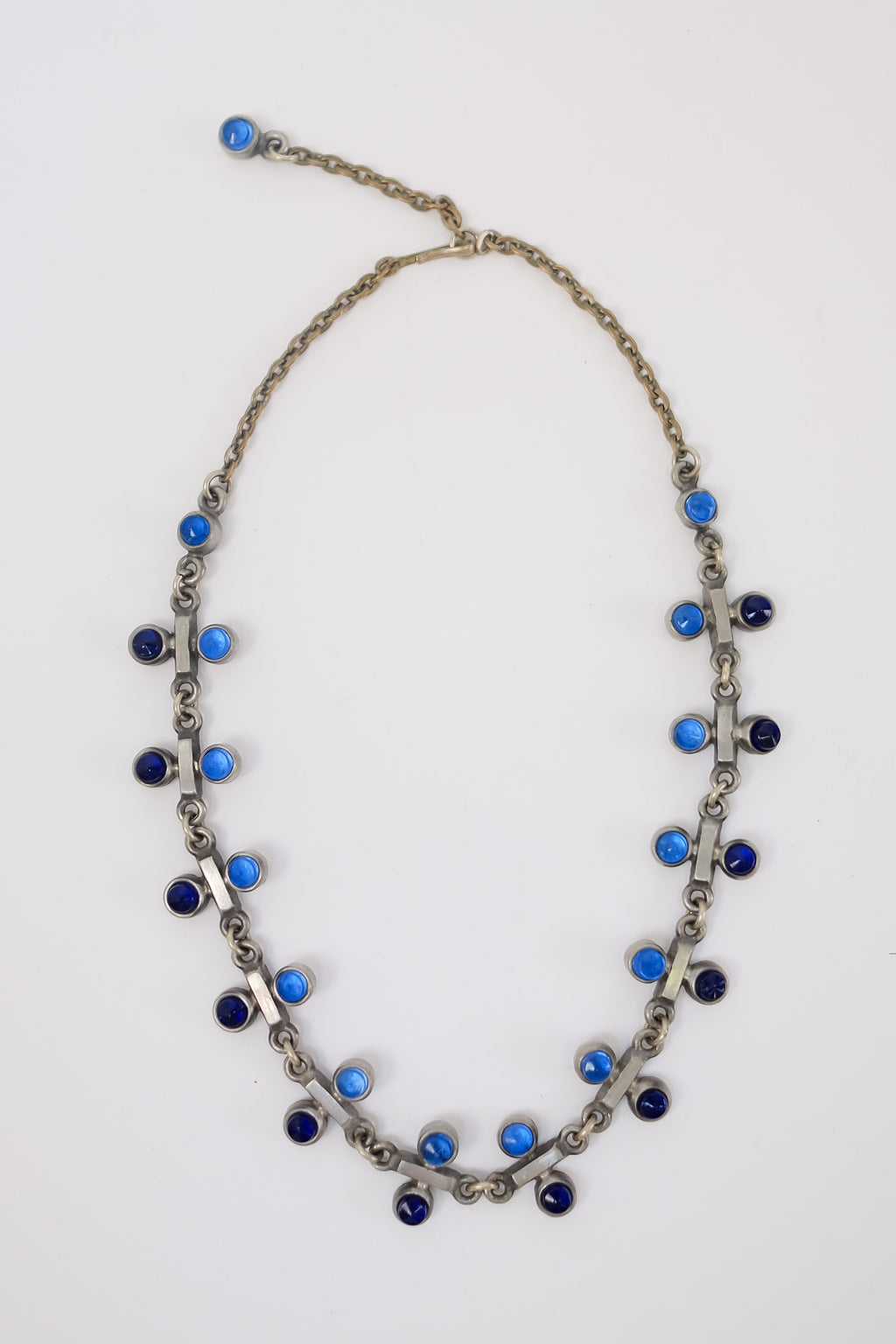 SWEDISH MODERNIST POLISHED PEWTER & GLASS NECKLACE