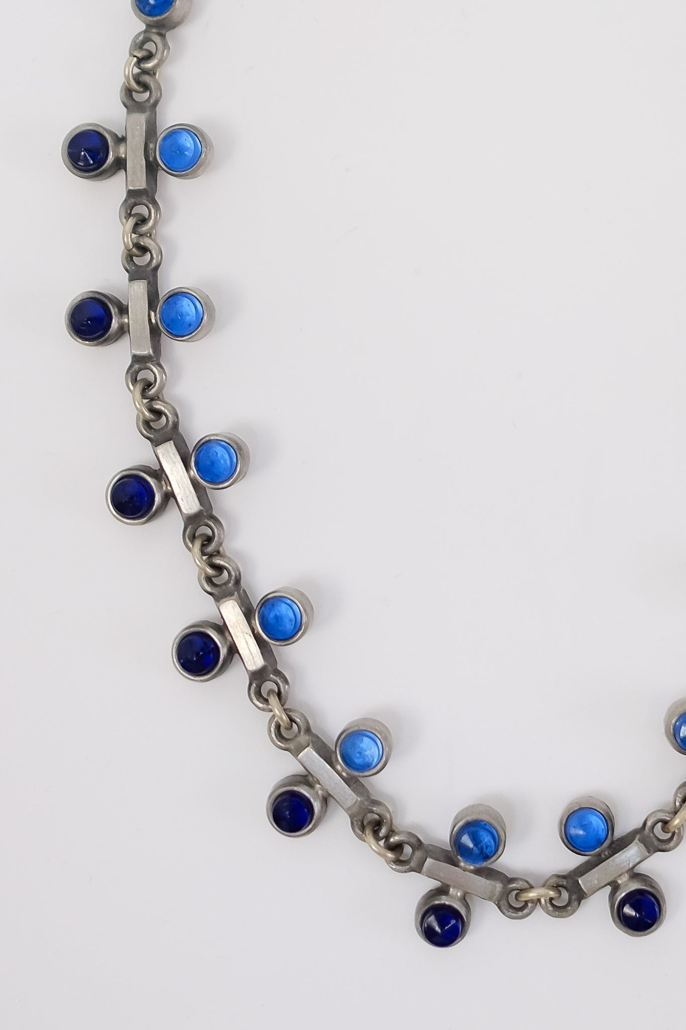 SWEDISH MODERNIST POLISHED PEWTER & GLASS NECKLACE