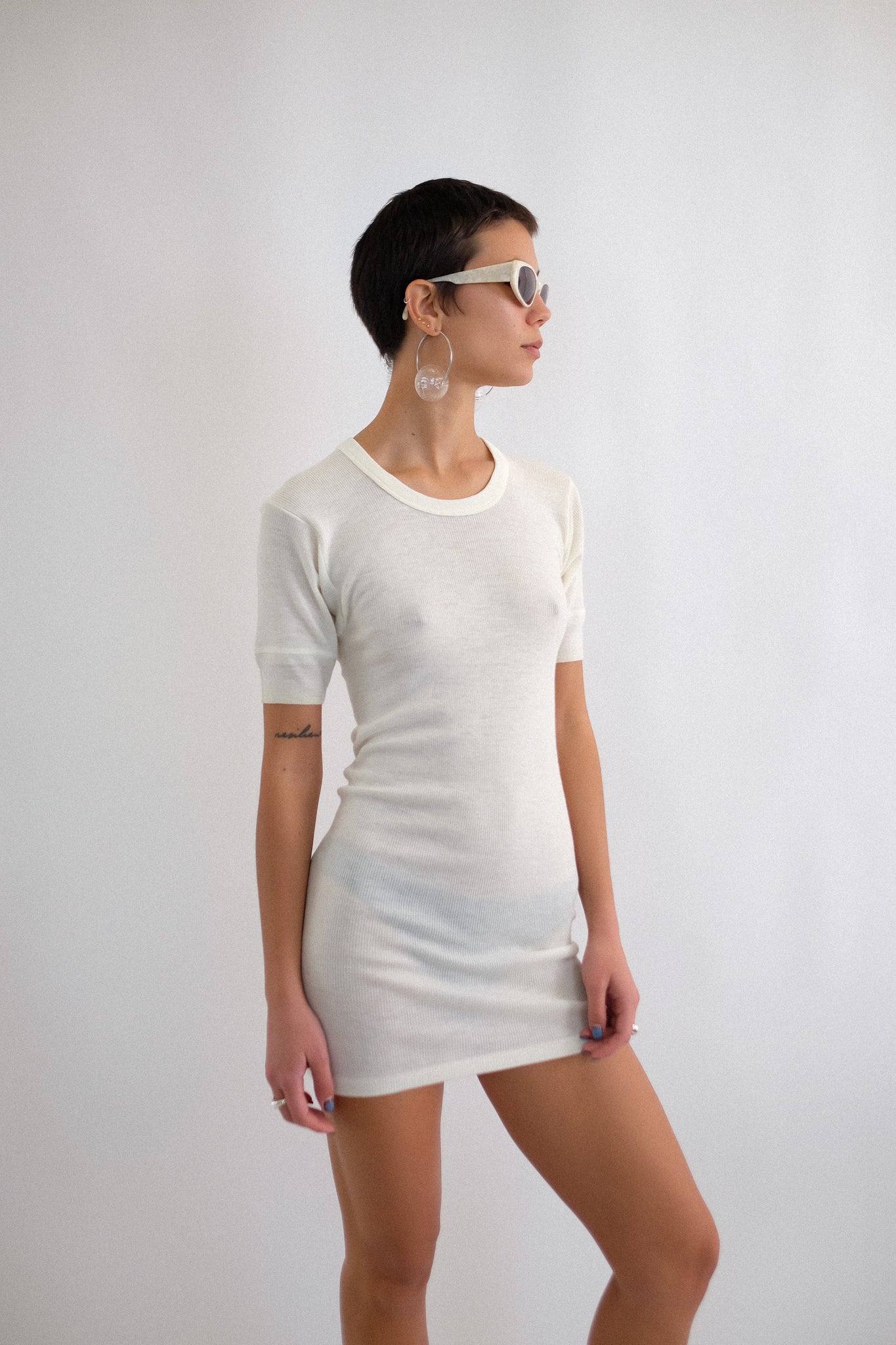 LIABEL VINTAGE DEADSTOCK WOOL T-SHIRT DRESS IN CREAM WHITE