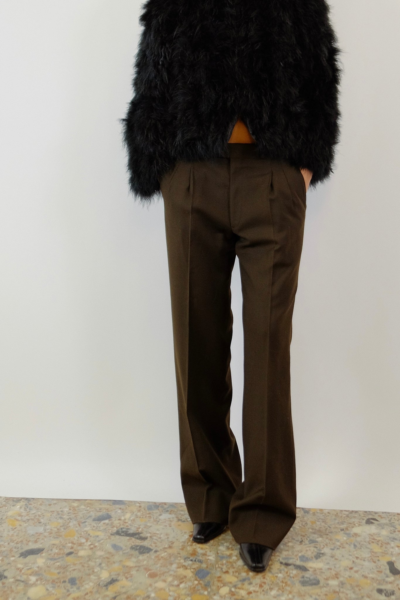 YVES SAINT LAURENT TAILORED PANTS IN BROWN WOOL
