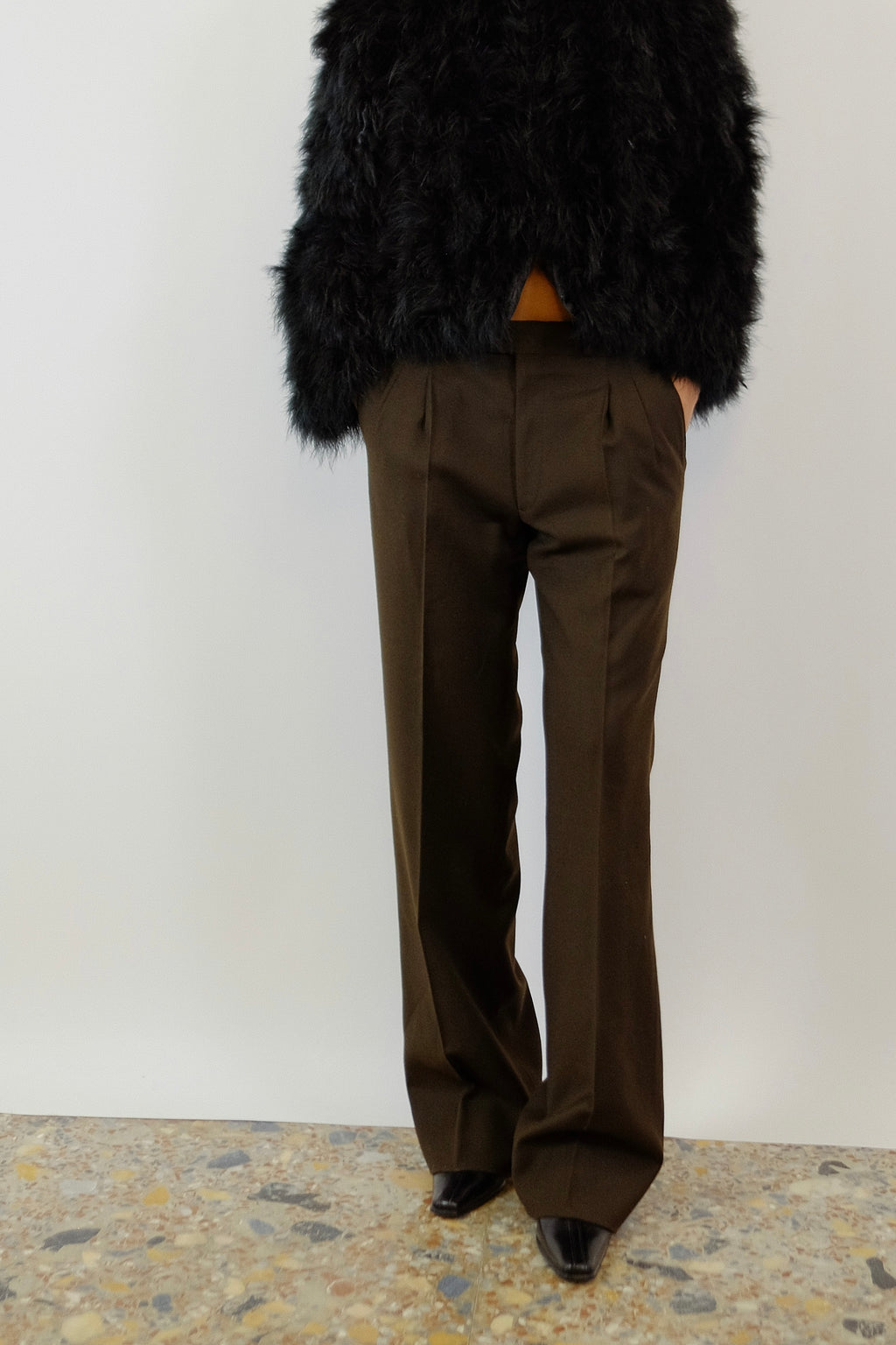 YVES SAINT LAURENT TAILORED PANTS IN BROWN WOOL
