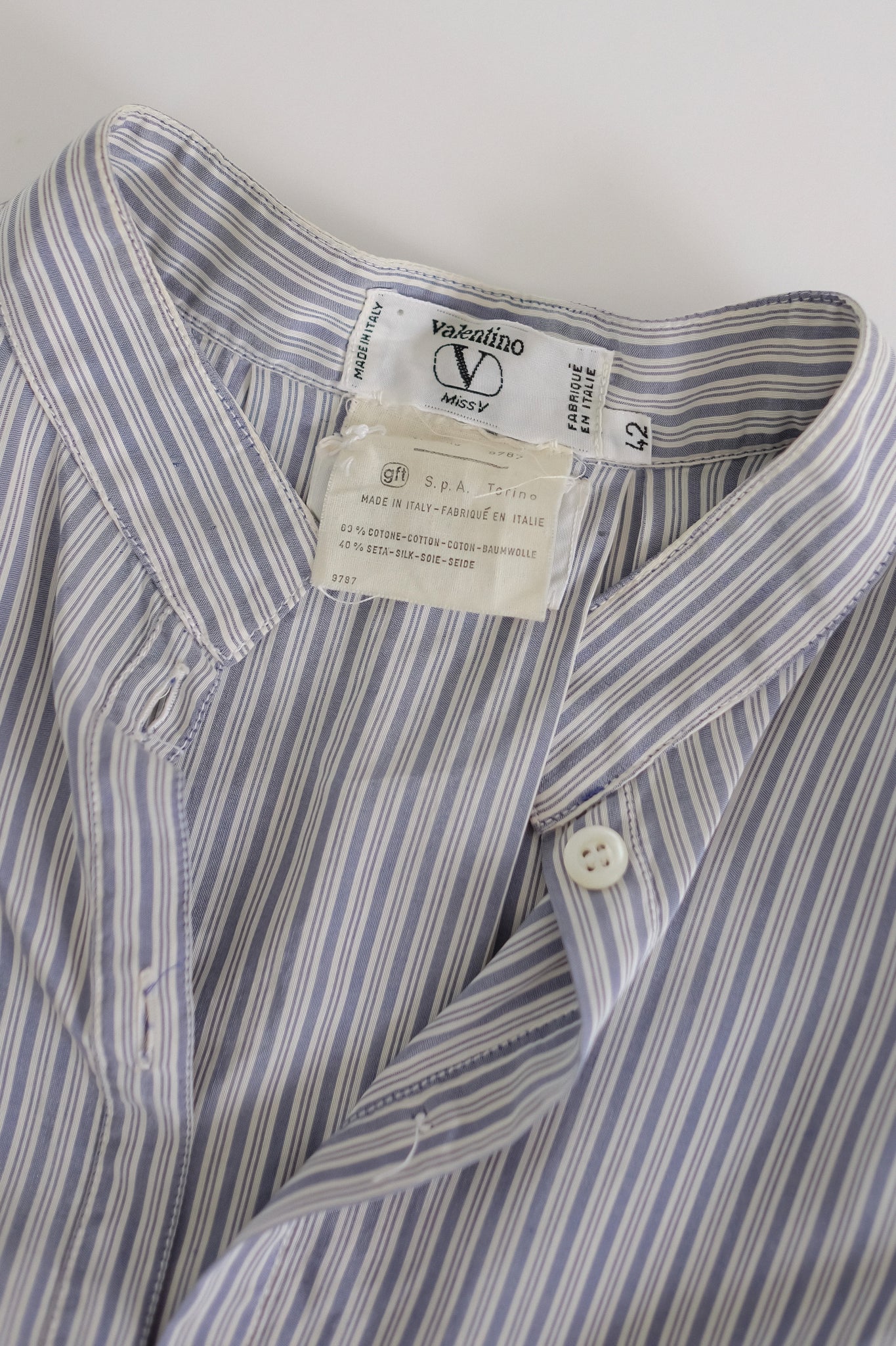 1980S VALENTINO MISS V STRIPED COTTON-SILK SHIRT
