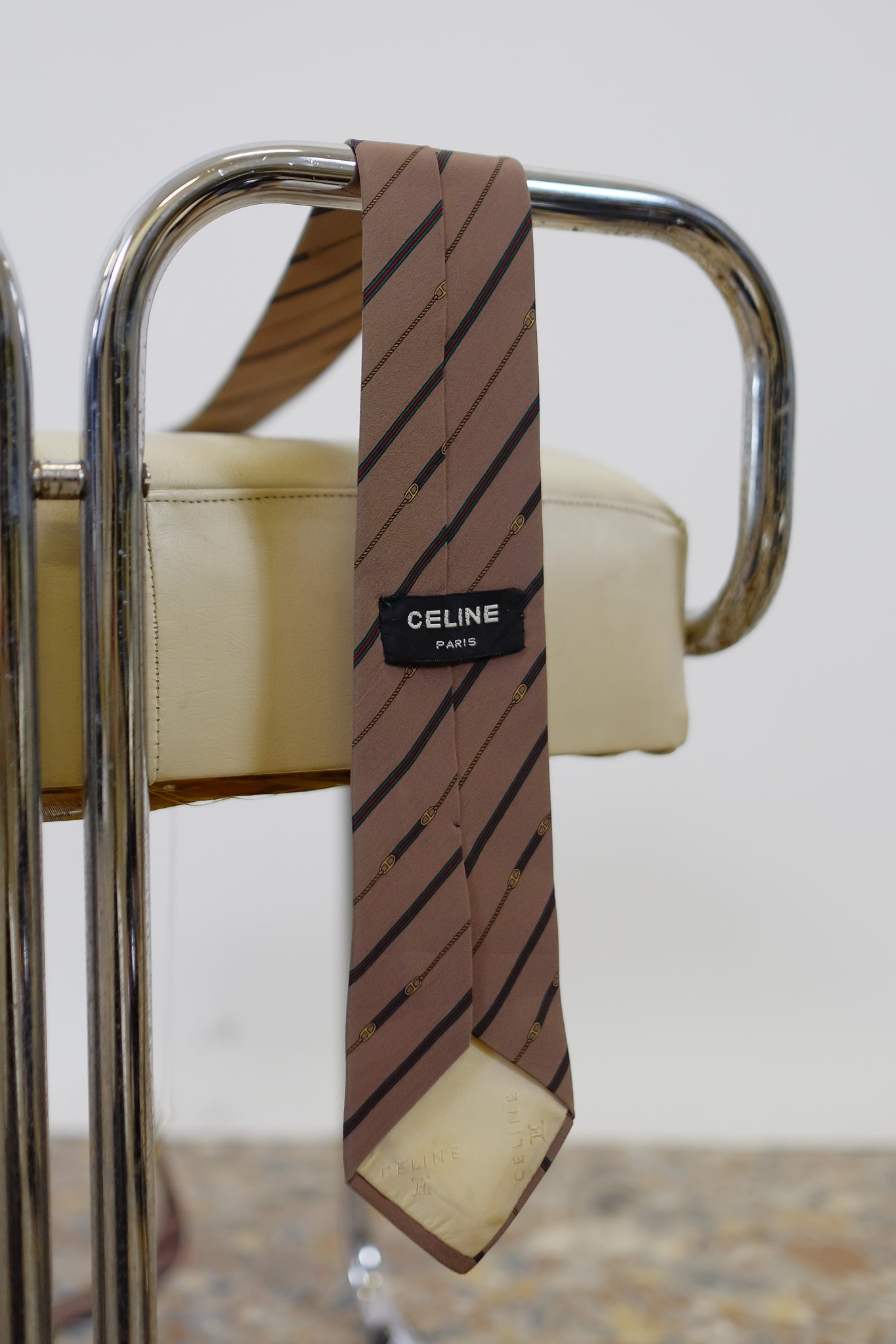 CELINE PARIS VINTAGE SILK TIE IN EQUESTRIAN MONOGRAM