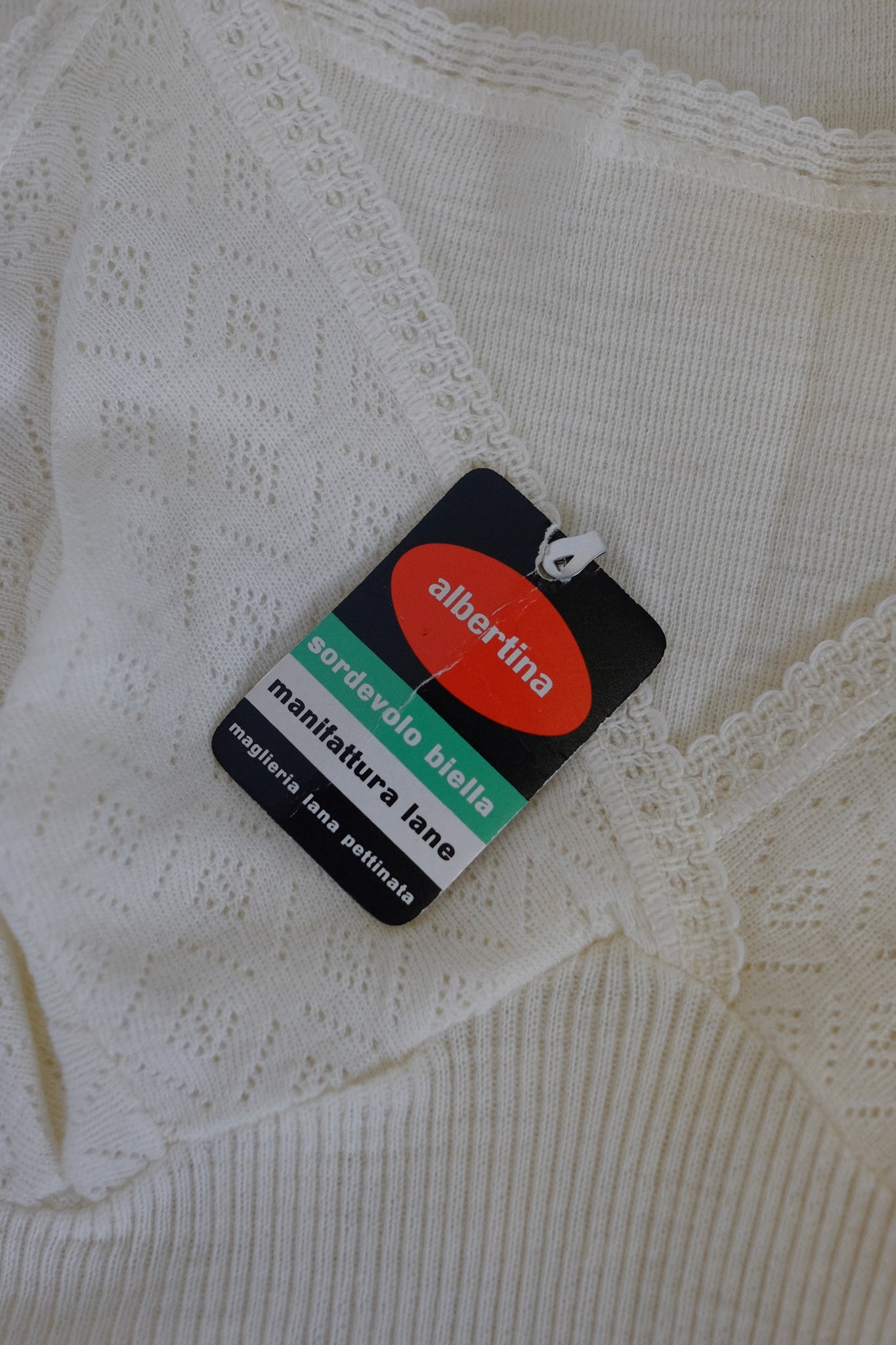 DEADSTOCK ITALIAN LACE KNIT CAMI TOP BY ALBERTINA IN NEUTRAL